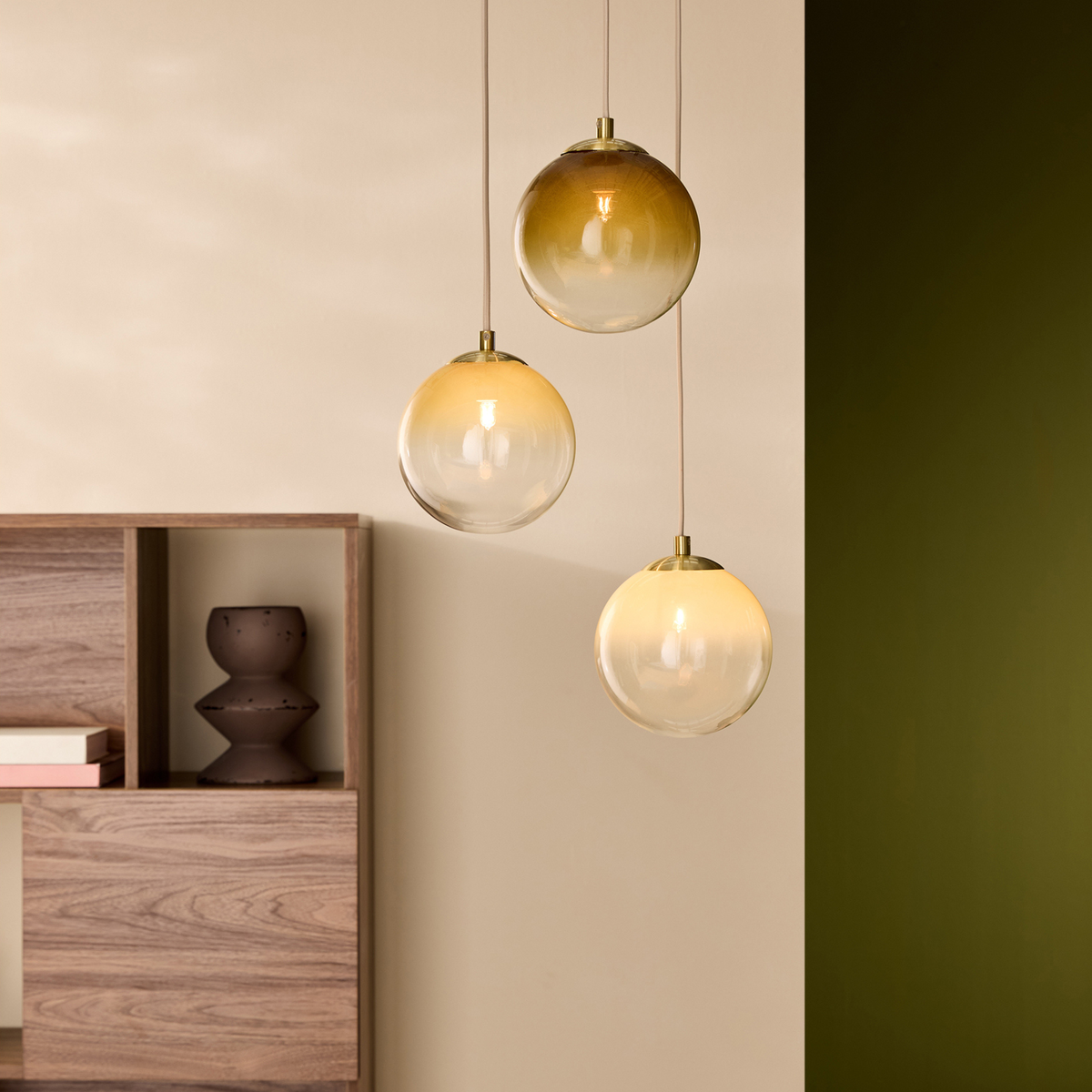 MADE.COM Globe 3 Light Ceiling Light - Brass & Green Ombre