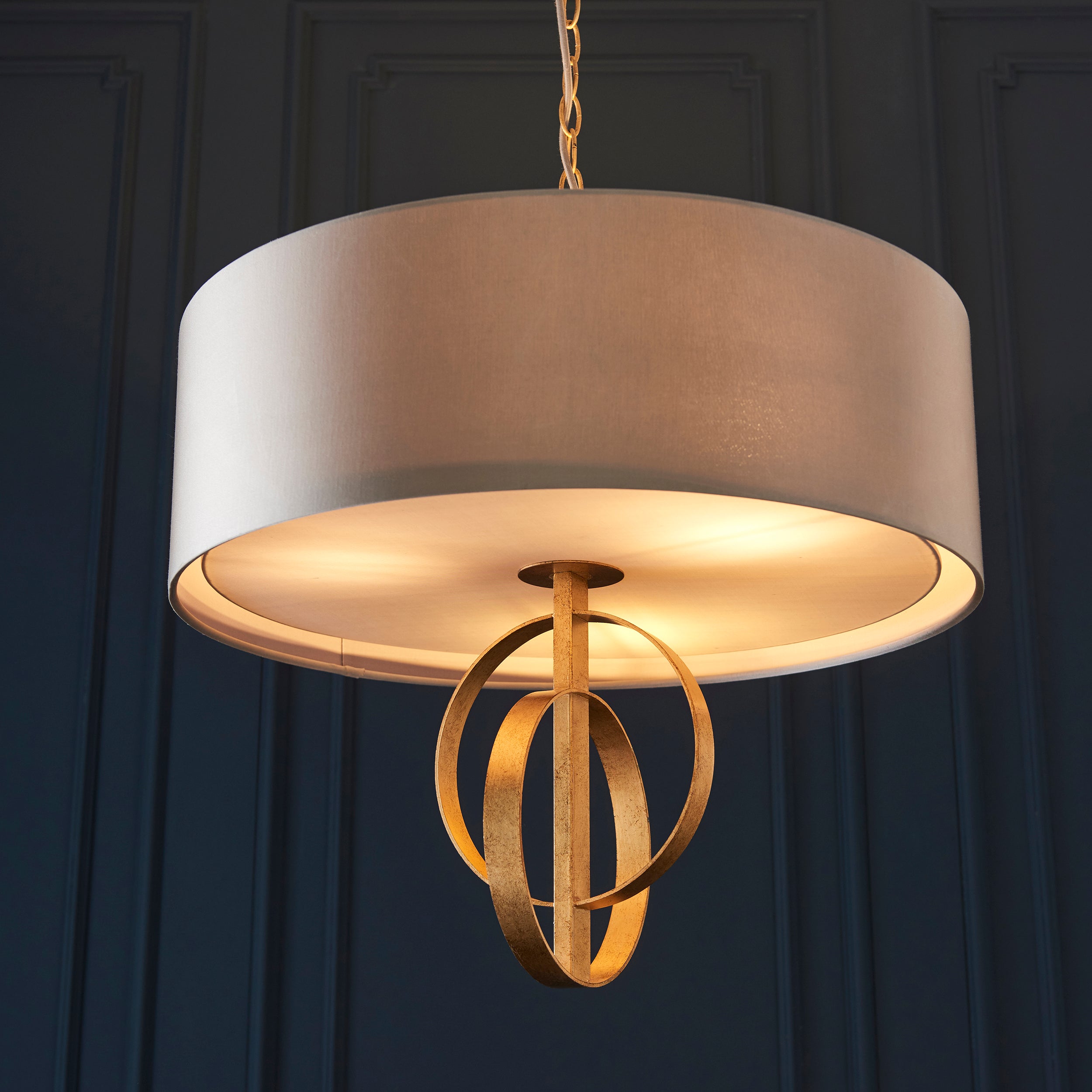 Utopia Interlink 3 Light Pendant - Antique Gold With Mink Shade - 60cm Diameter