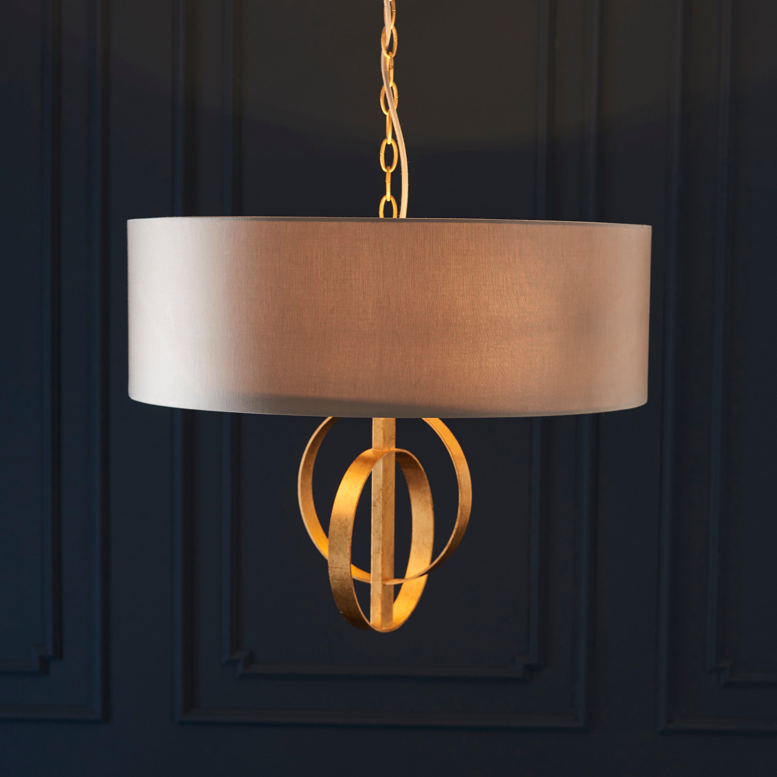 Utopia Interlink 3 Light Pendant - Antique Gold With Mink Shade - 60cm Diameter