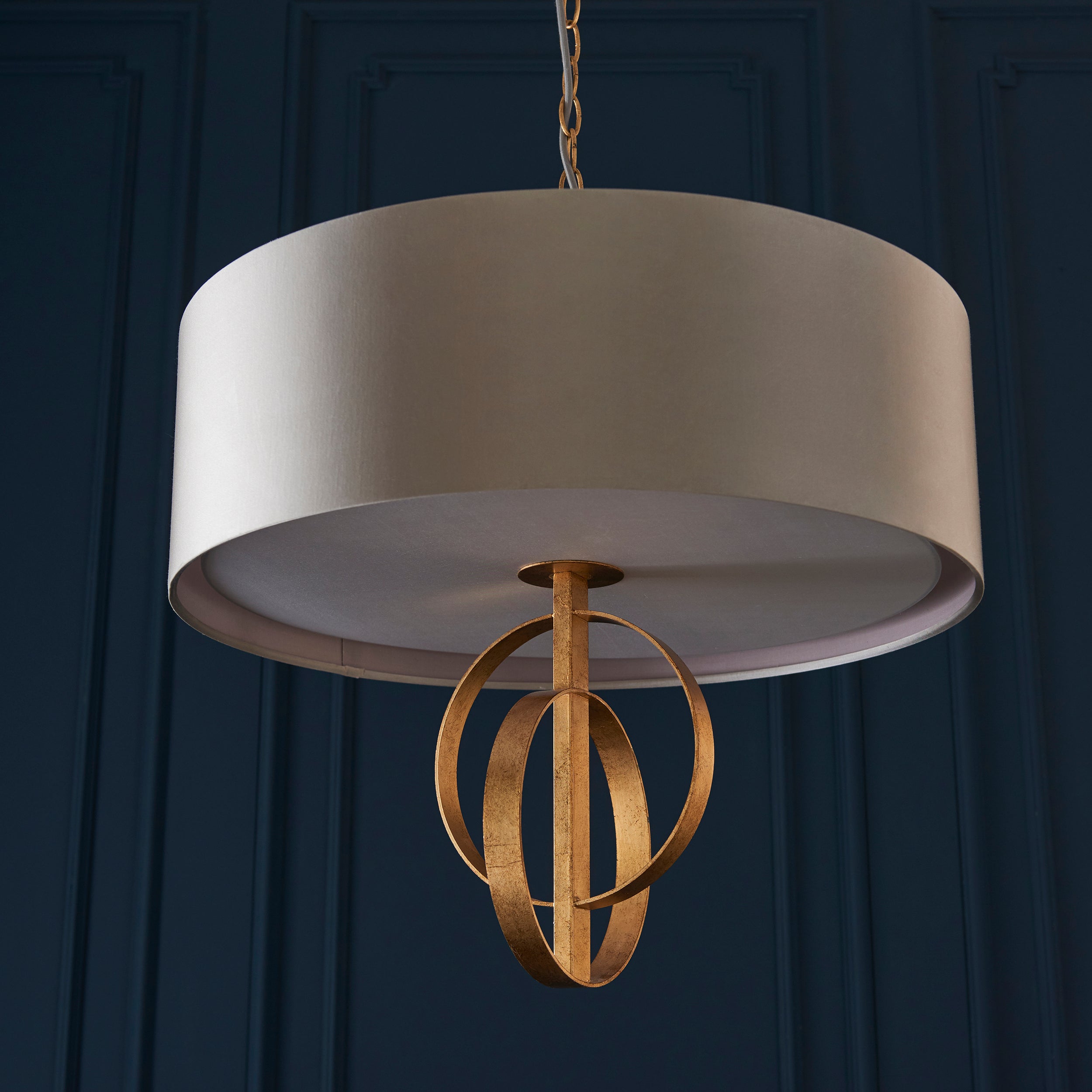 Utopia Interlink 3 Light Pendant - Antique Gold With Mink Shade - 60cm Diameter