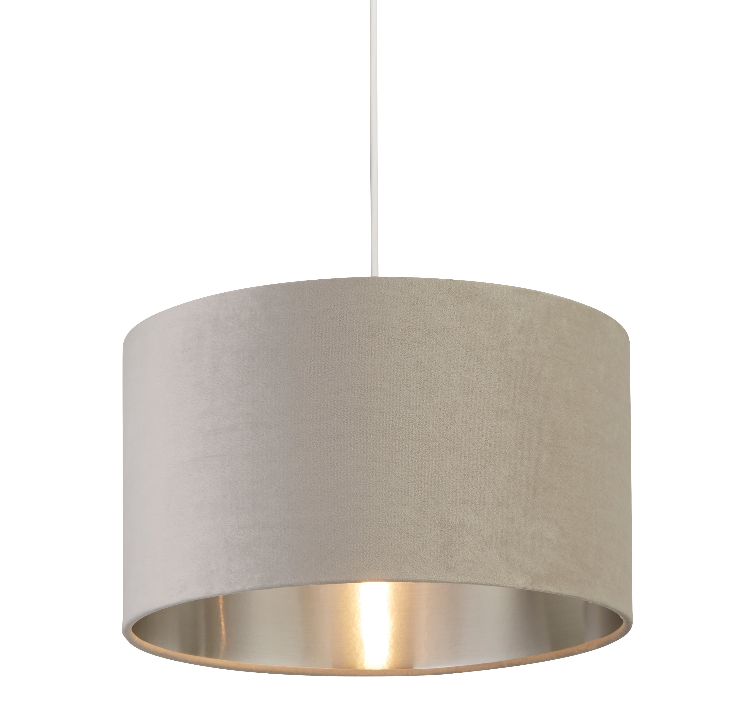 Searchlight Drum Shade - 38cm - Light Grey Velvet with Silver Inner - Shade Only