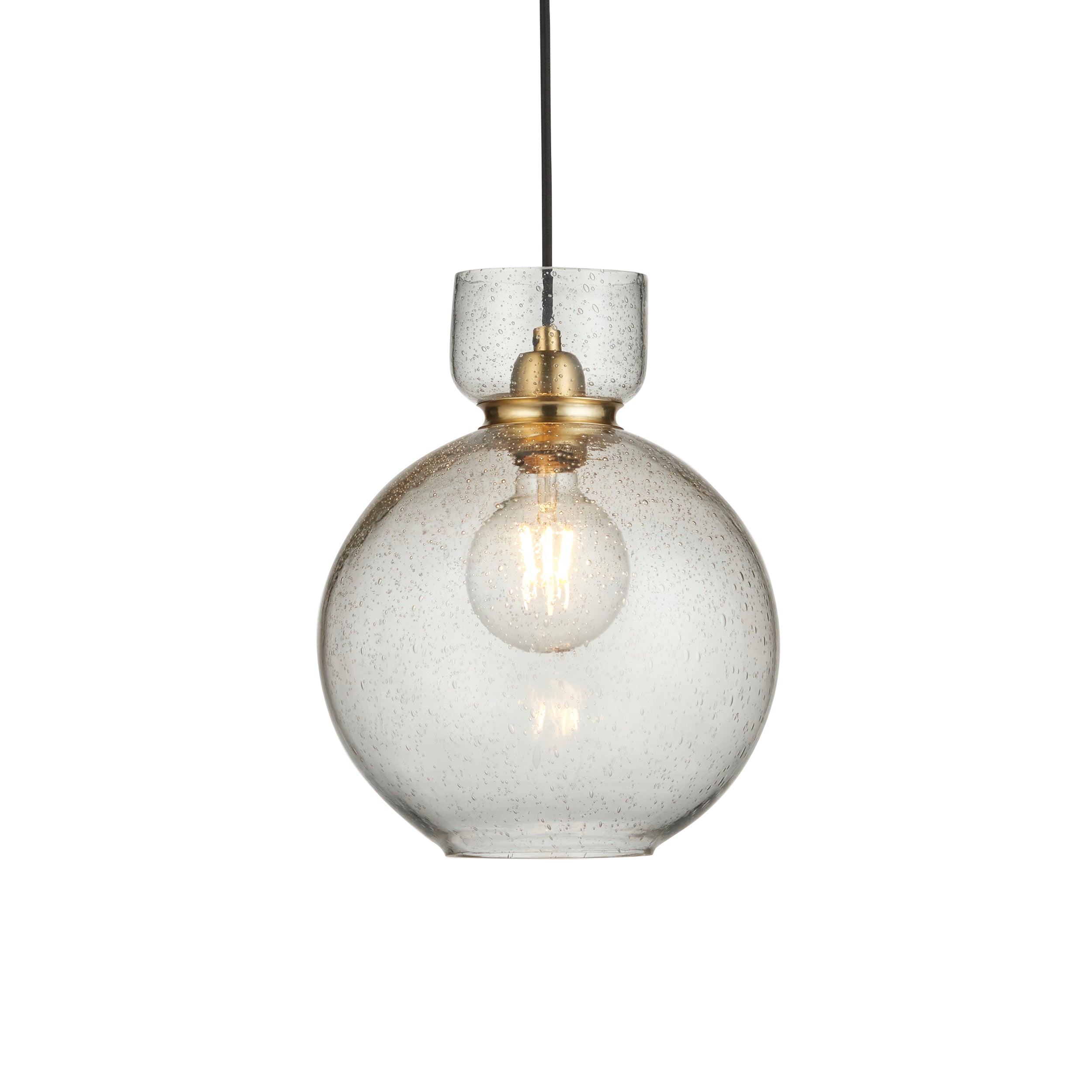 Utopia Cosmos 1 Light Pendant - Brass & Clear Bubble Glass