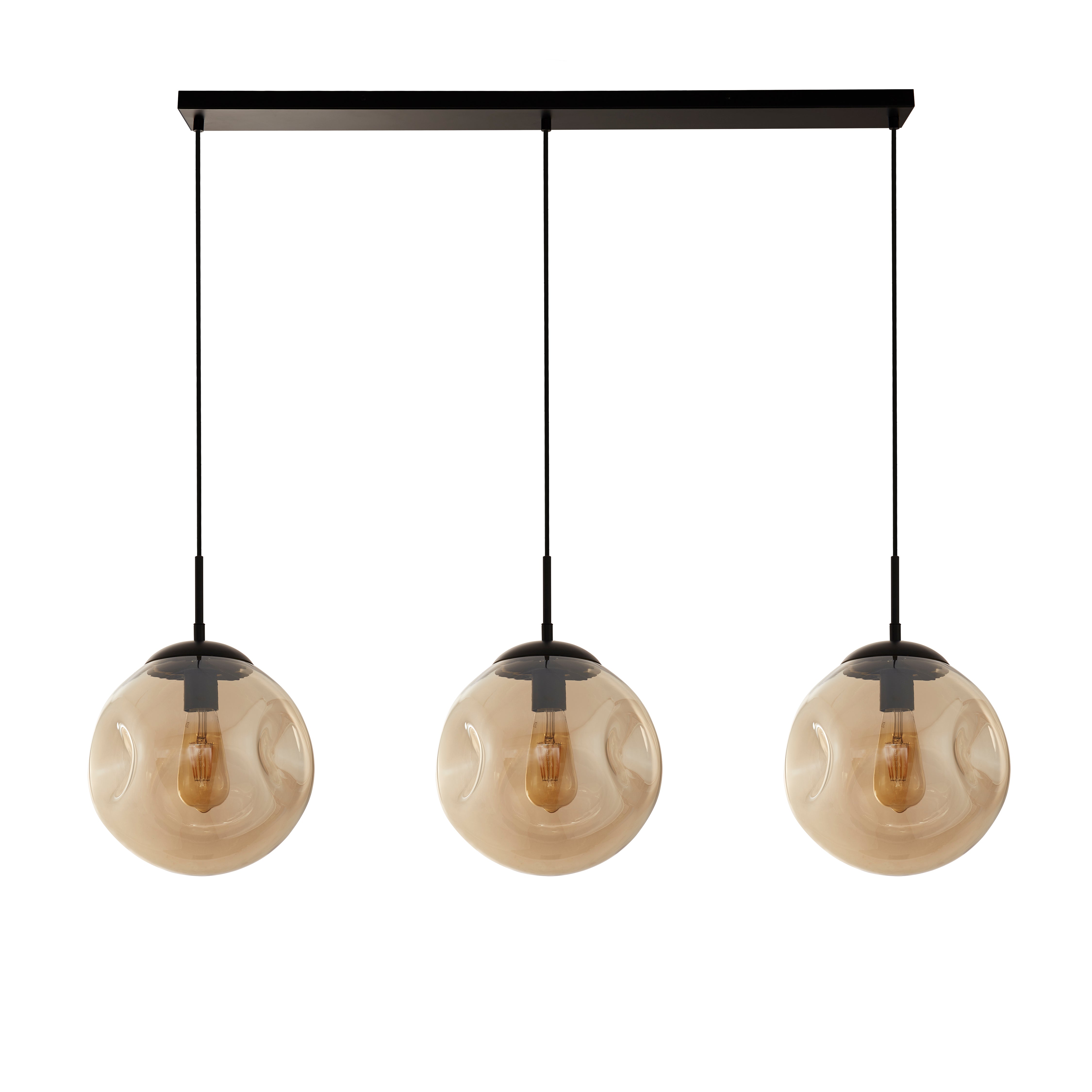 Searchlight Phoebe 3 Light Bar Pendant - Black Metal & Champagne Phoebeed Glass