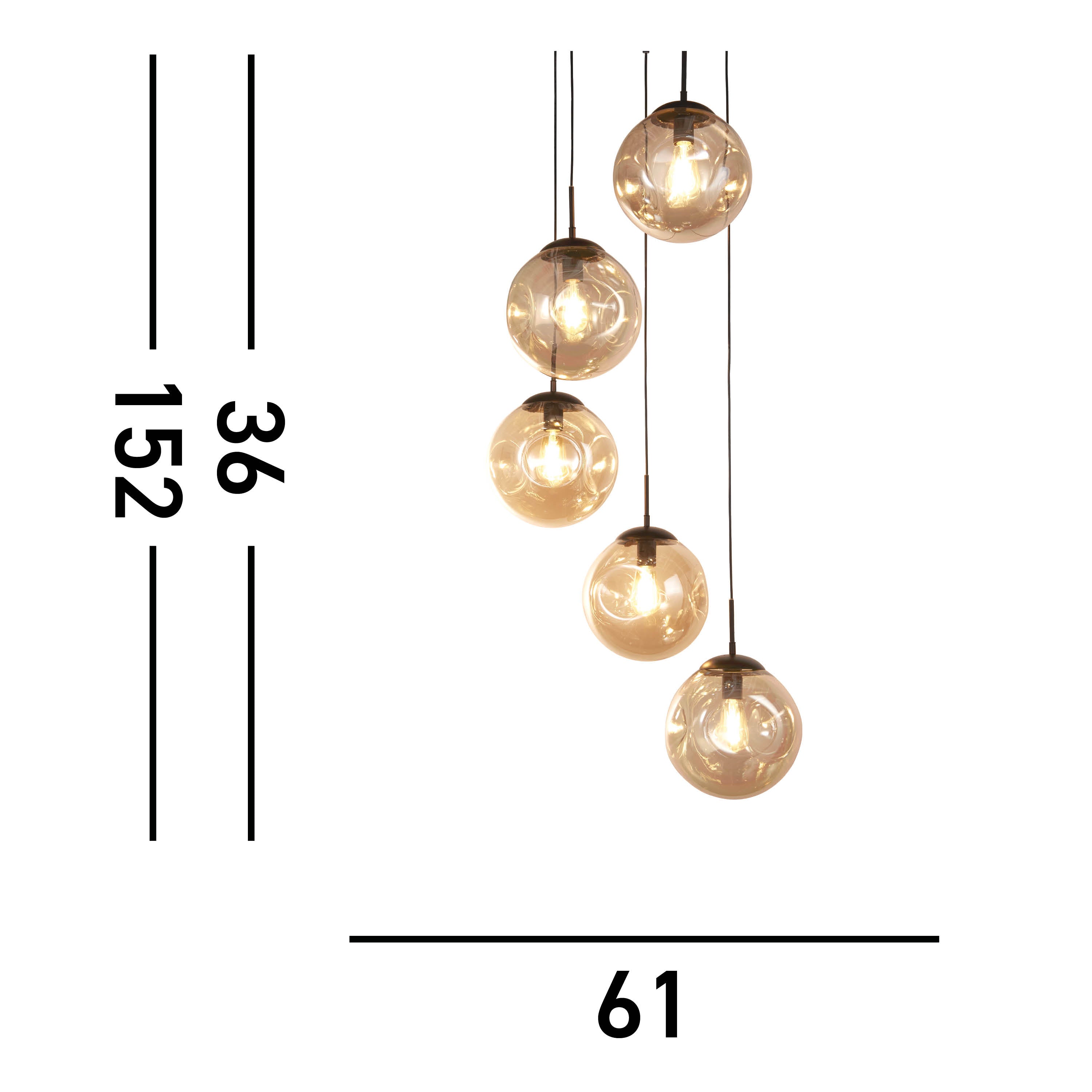 Searchlight Phoebe 5 Light Multi-Drop - Black Metal & Champagne Punched Glass
