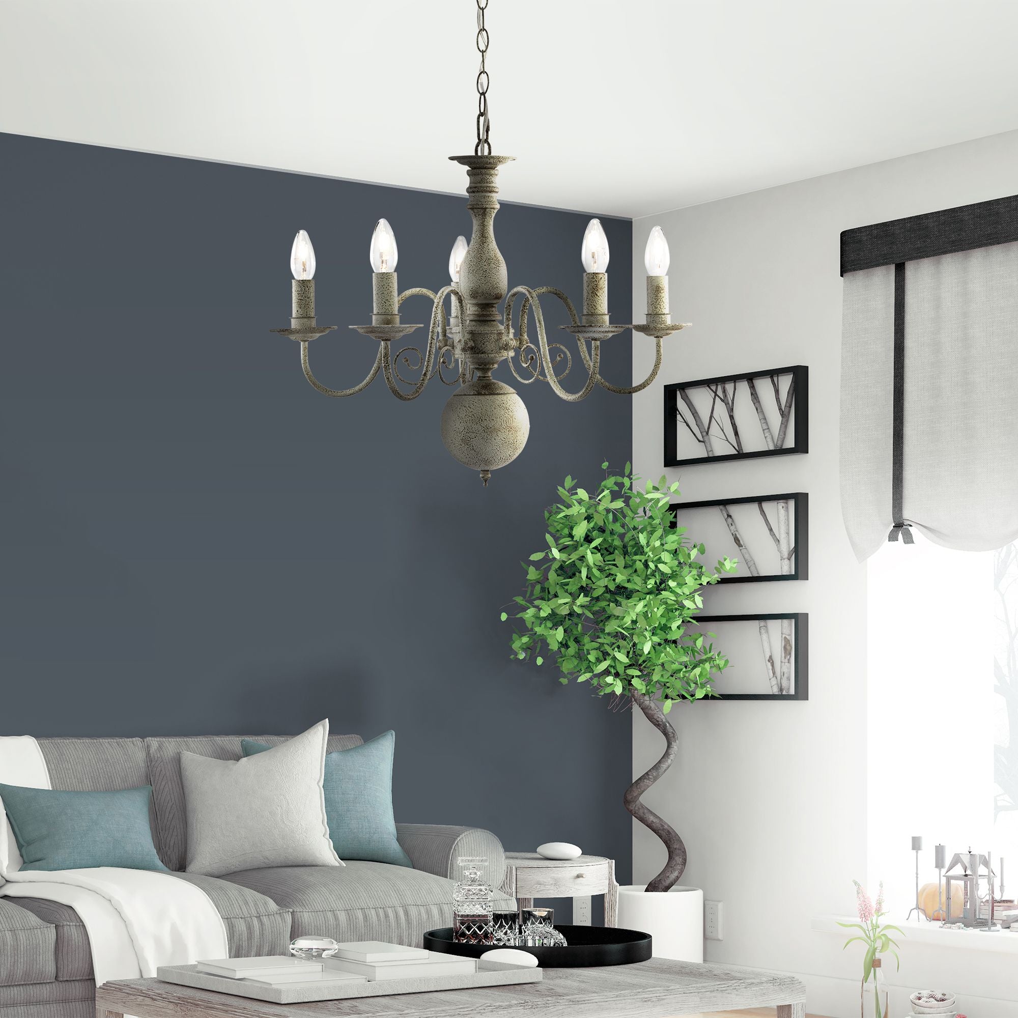 Searchlight Gilman Steel 5 Light Fitting With Textured Grey Finish