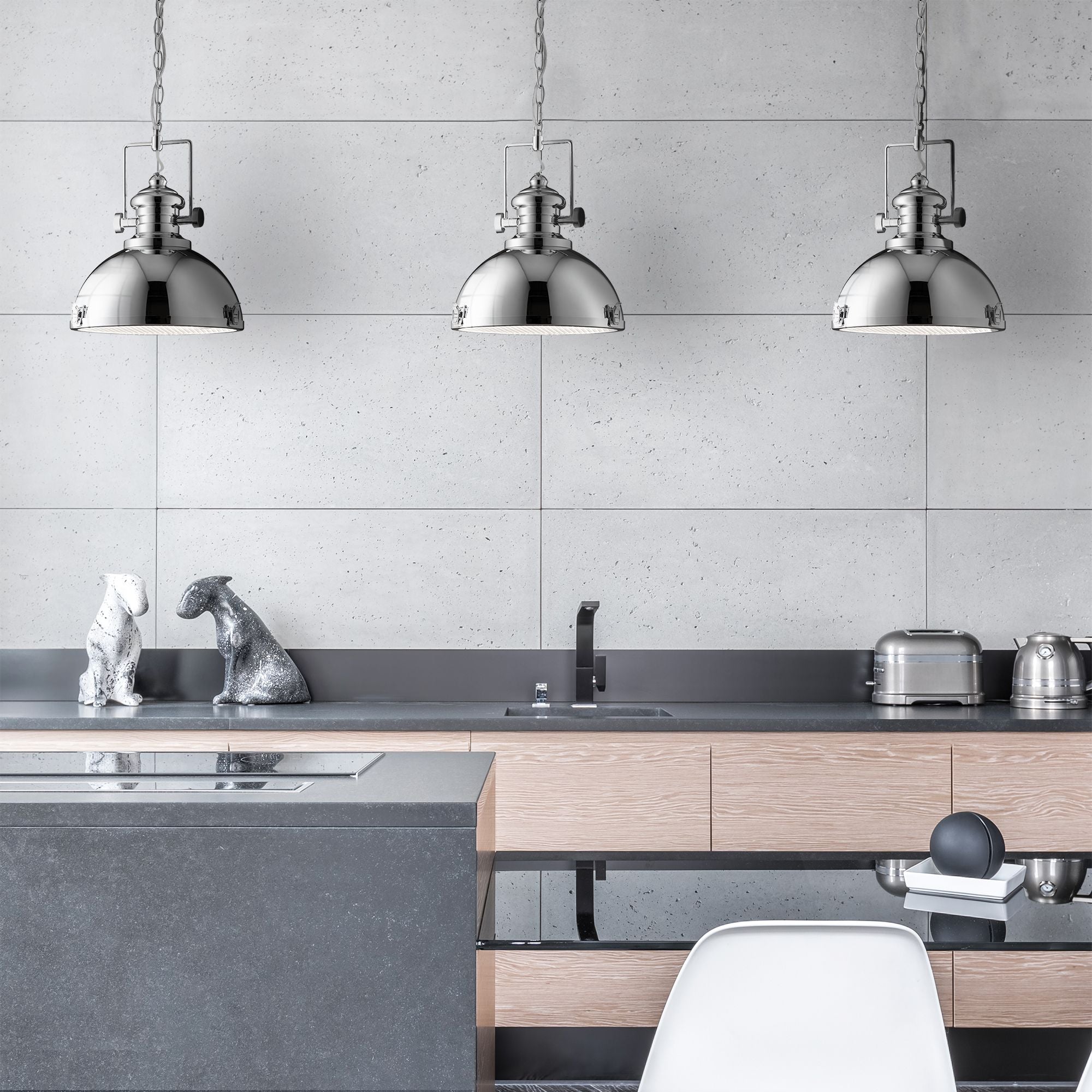 Searchlight Ireton Pendant, Single Chrome, Clear Lens