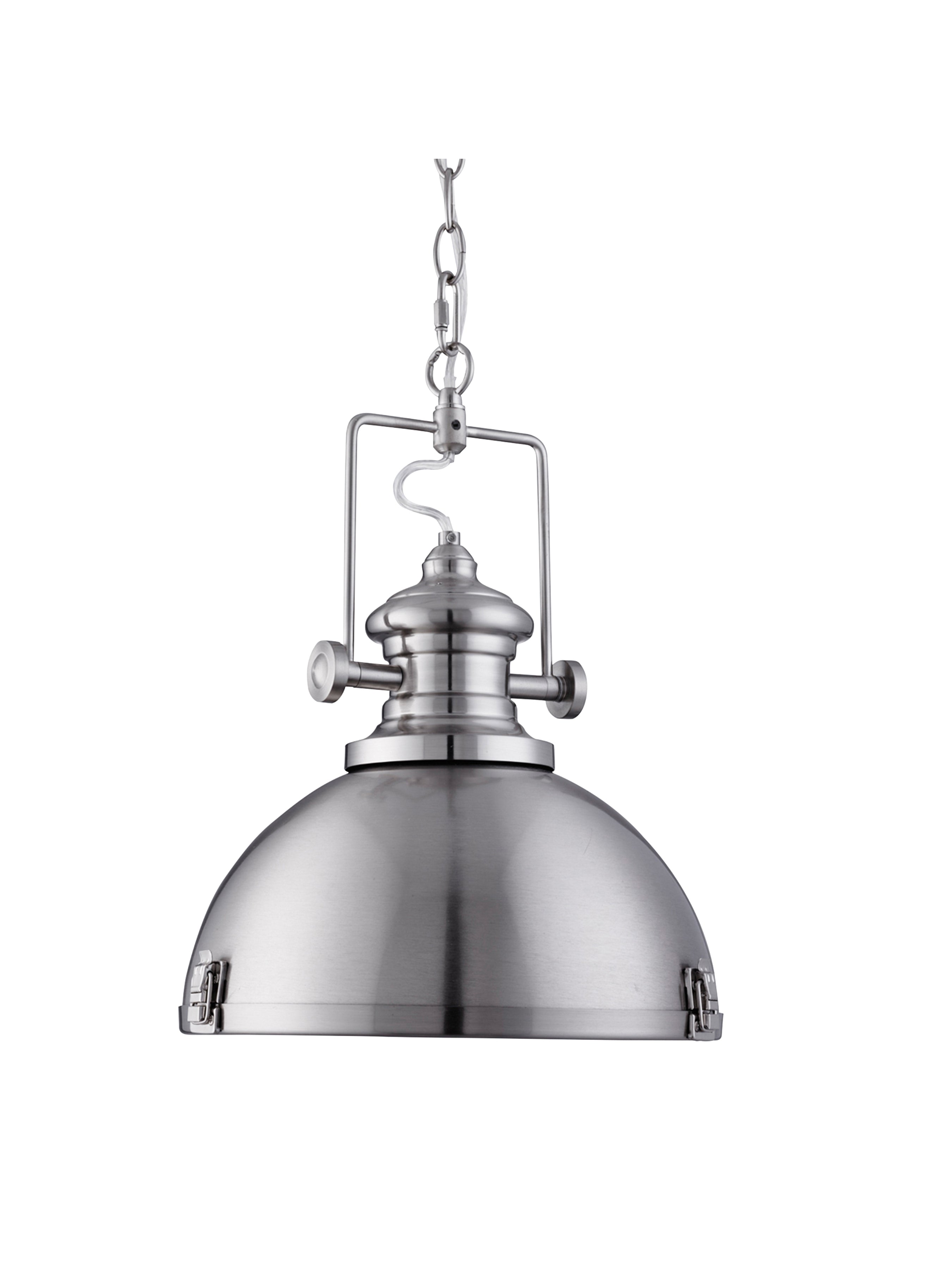 Searchlight Ireton Pendant, Single Satin Silver, Clear Lens