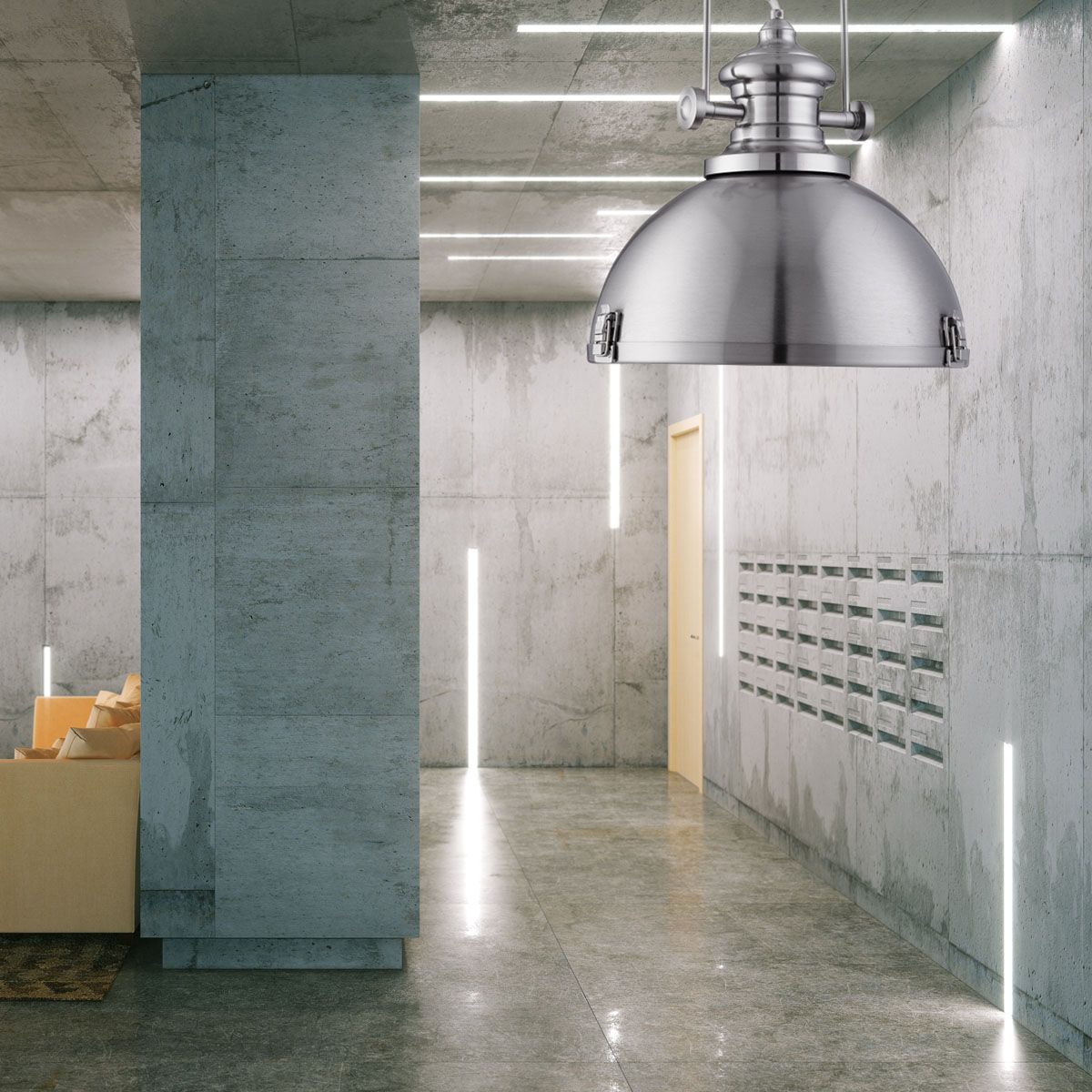 Searchlight Ireton Pendant, Single Satin Silver, Clear Lens