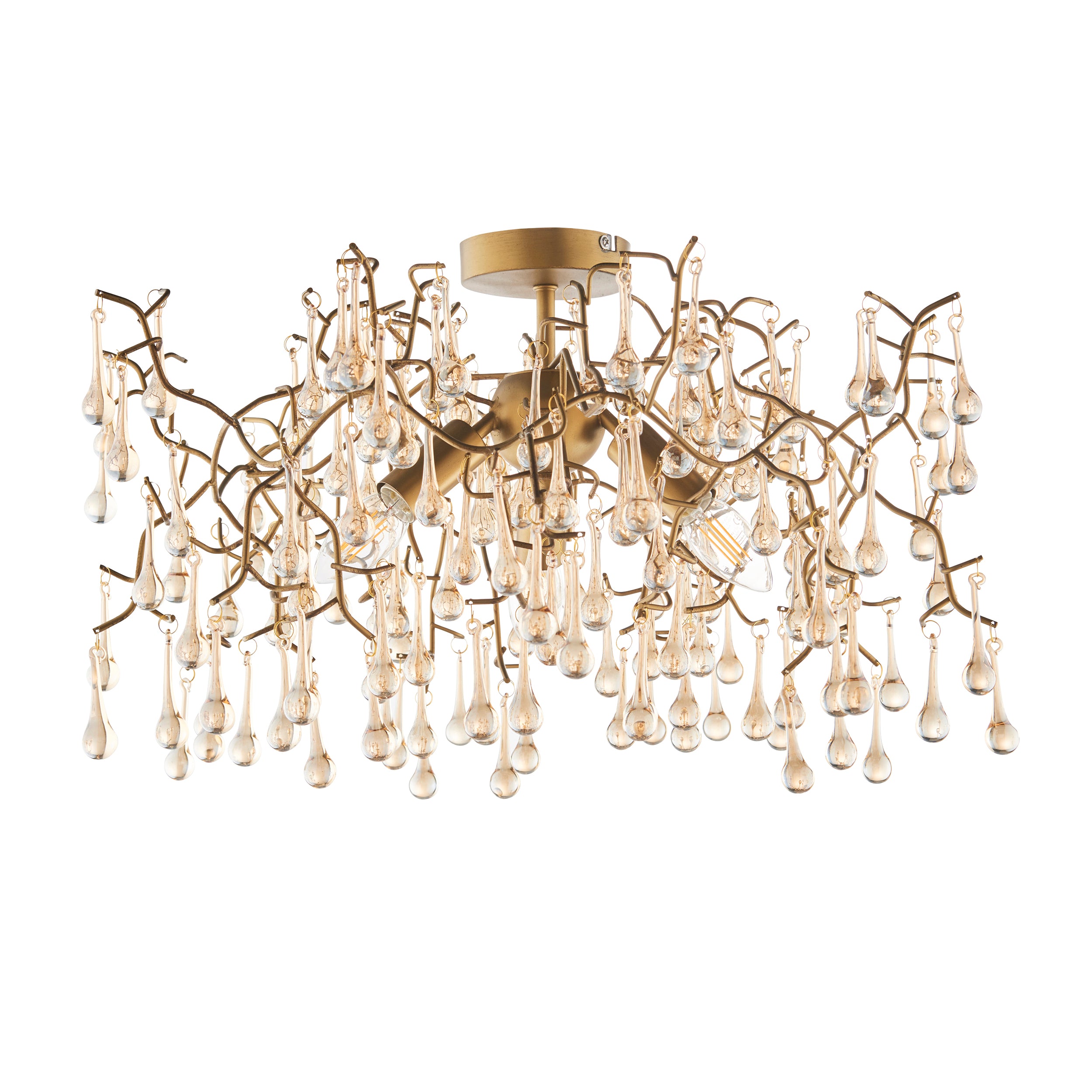 Utopia Drip 3 Light Semi Flush Fitting - Aged Gold With Champagne Tinted Glass - 55cm Diameter