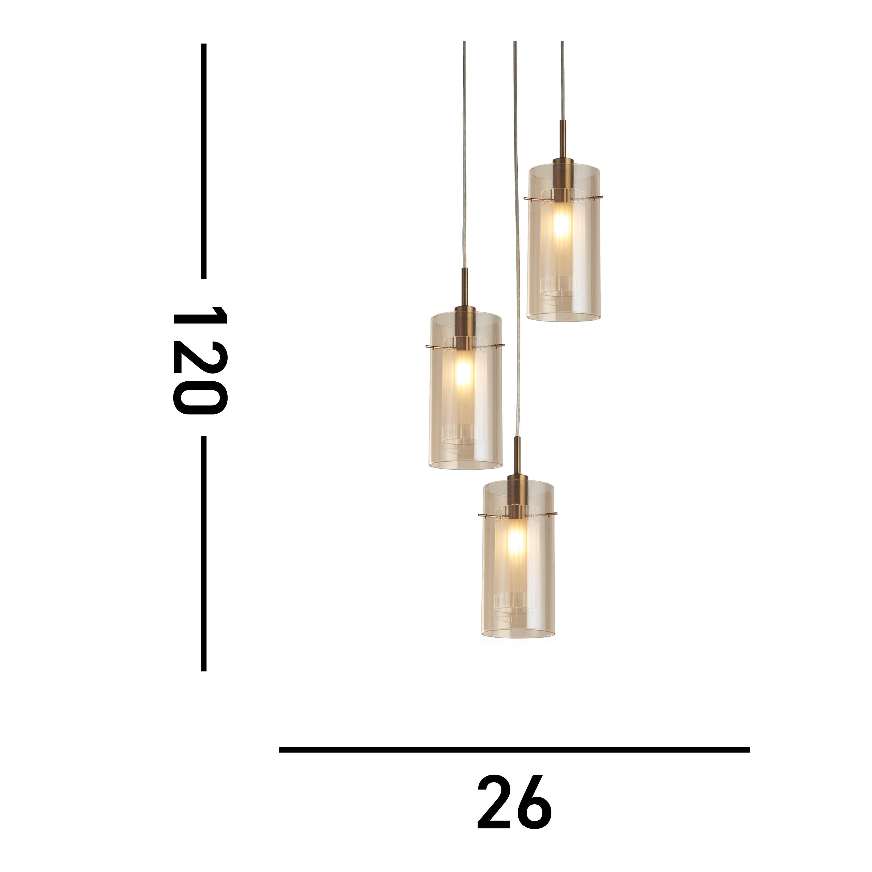 Searchlight Dawson III 3 Light Multi-Drop - Bronze Metal & Champagne Glass