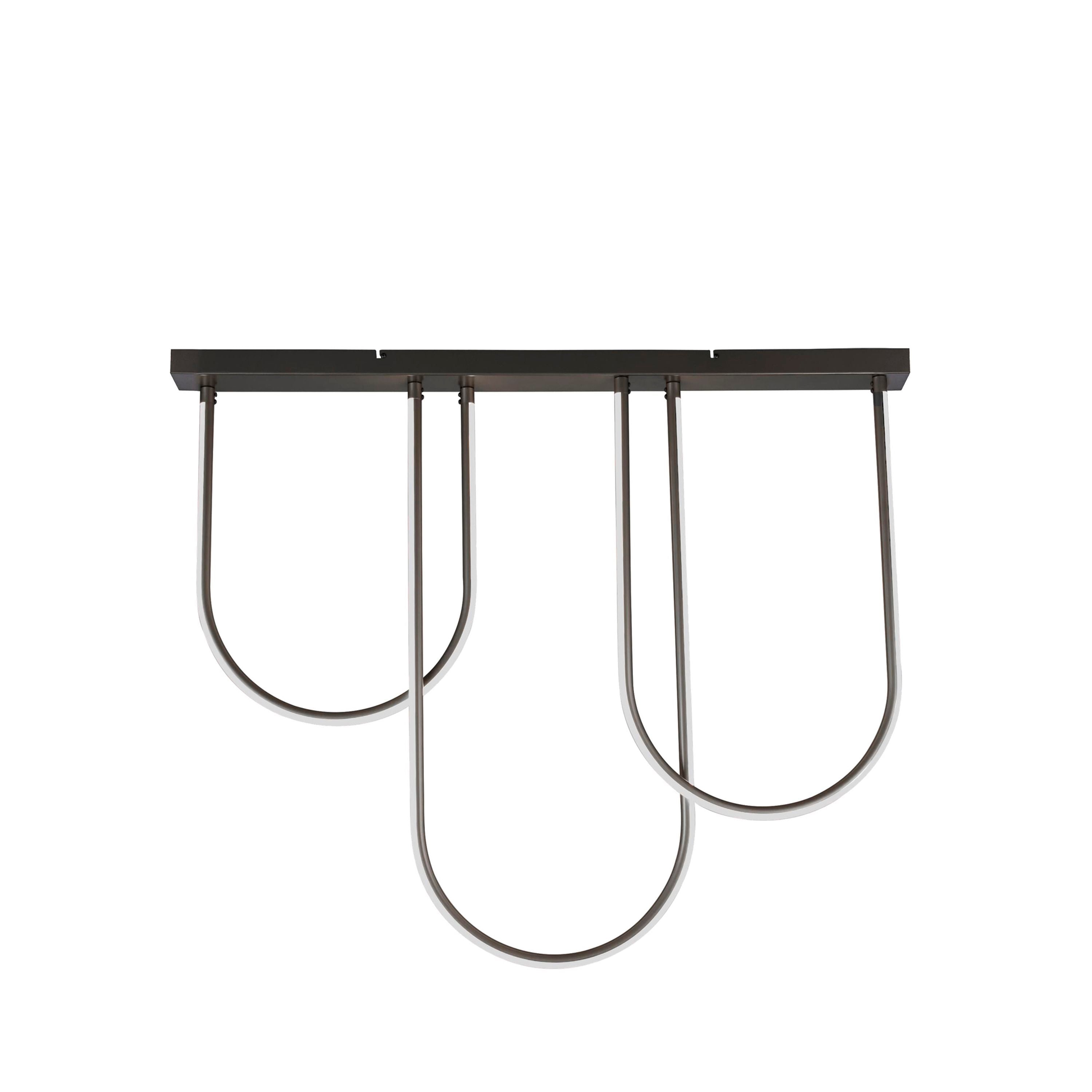 Searchlight Chime LED flush light, alternate angle showing the matt black ceiling bar and the illuminated U shaped tubes