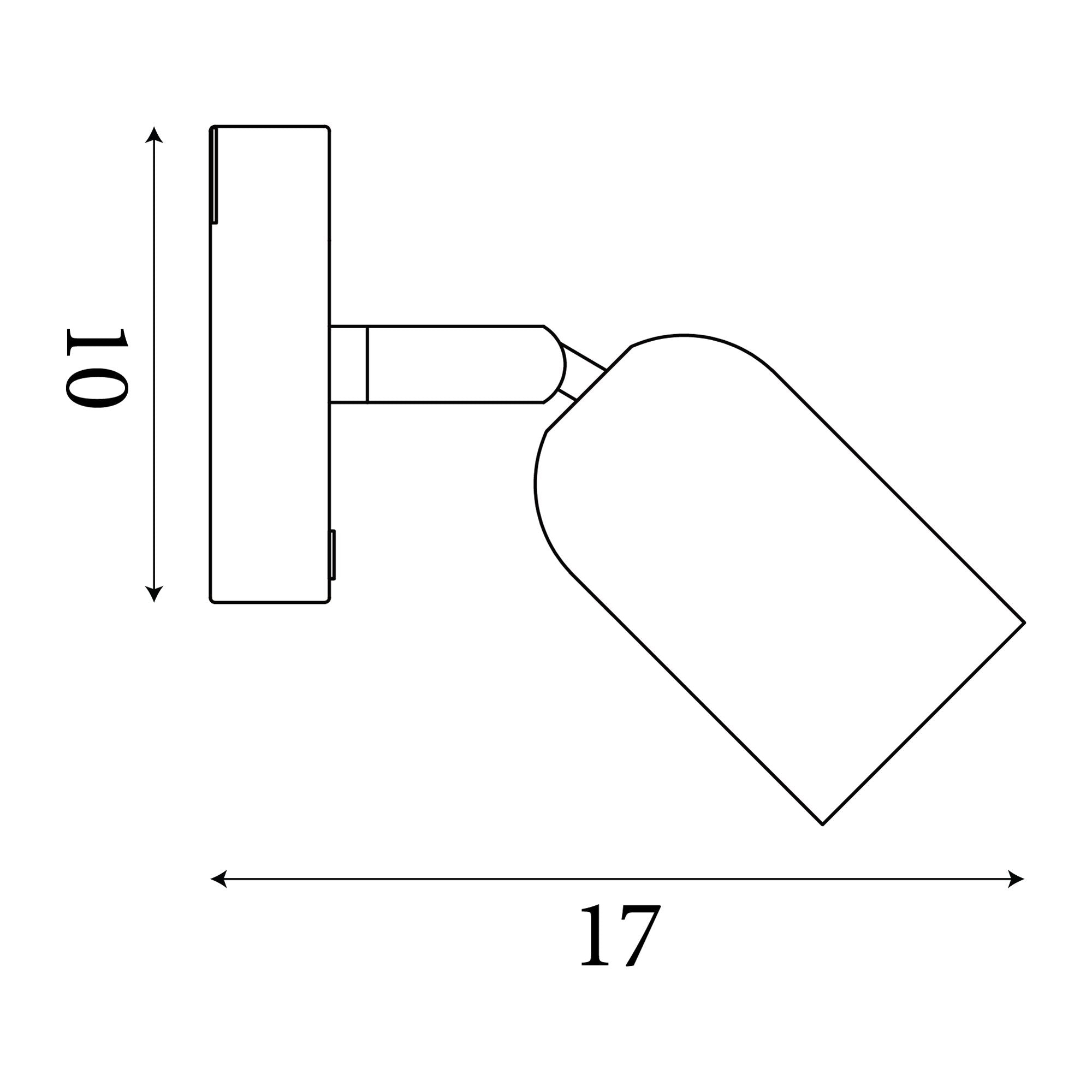 Line drawing of the Cone wall light showing its side profile and dimensions of 10cm high by 17cm wide