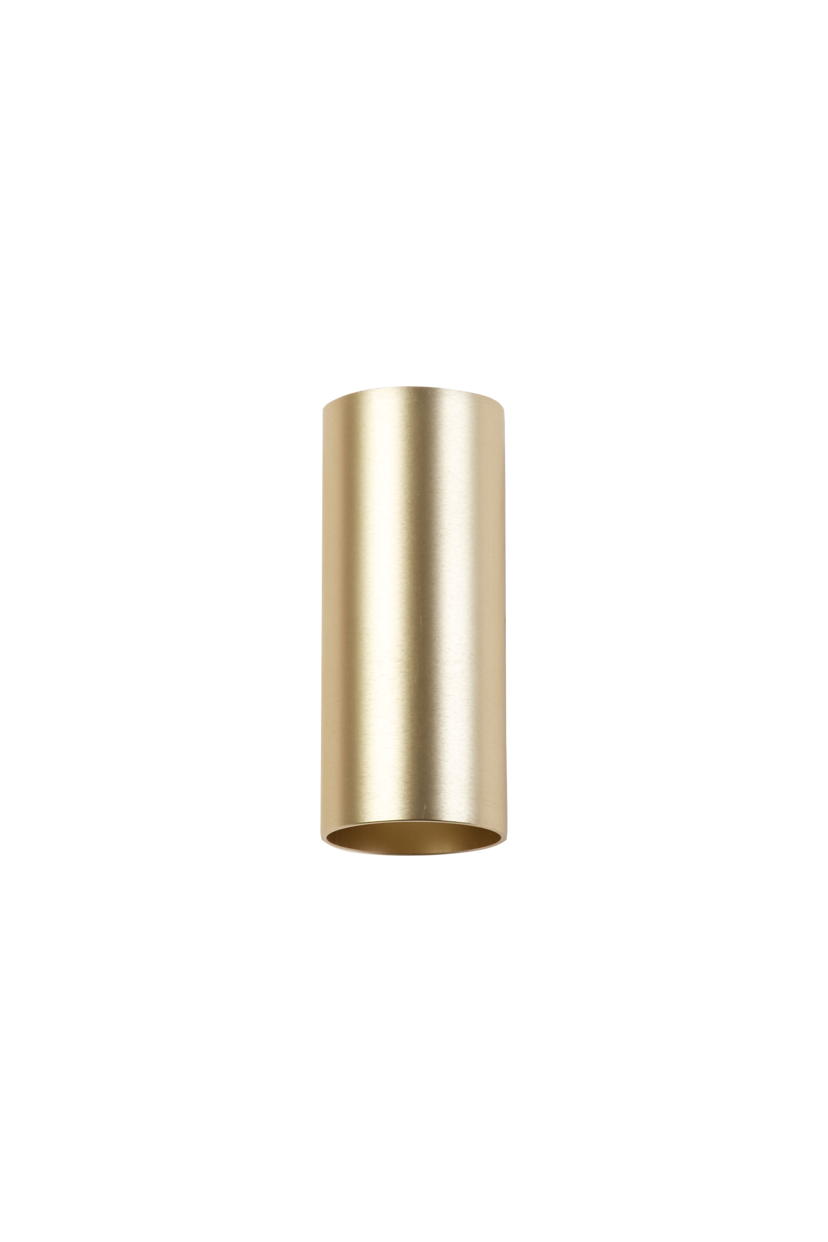 Searchlight Cyls cylinder up and down wall light in brushed gold, front angled studio shot with visible brushed metal texture
