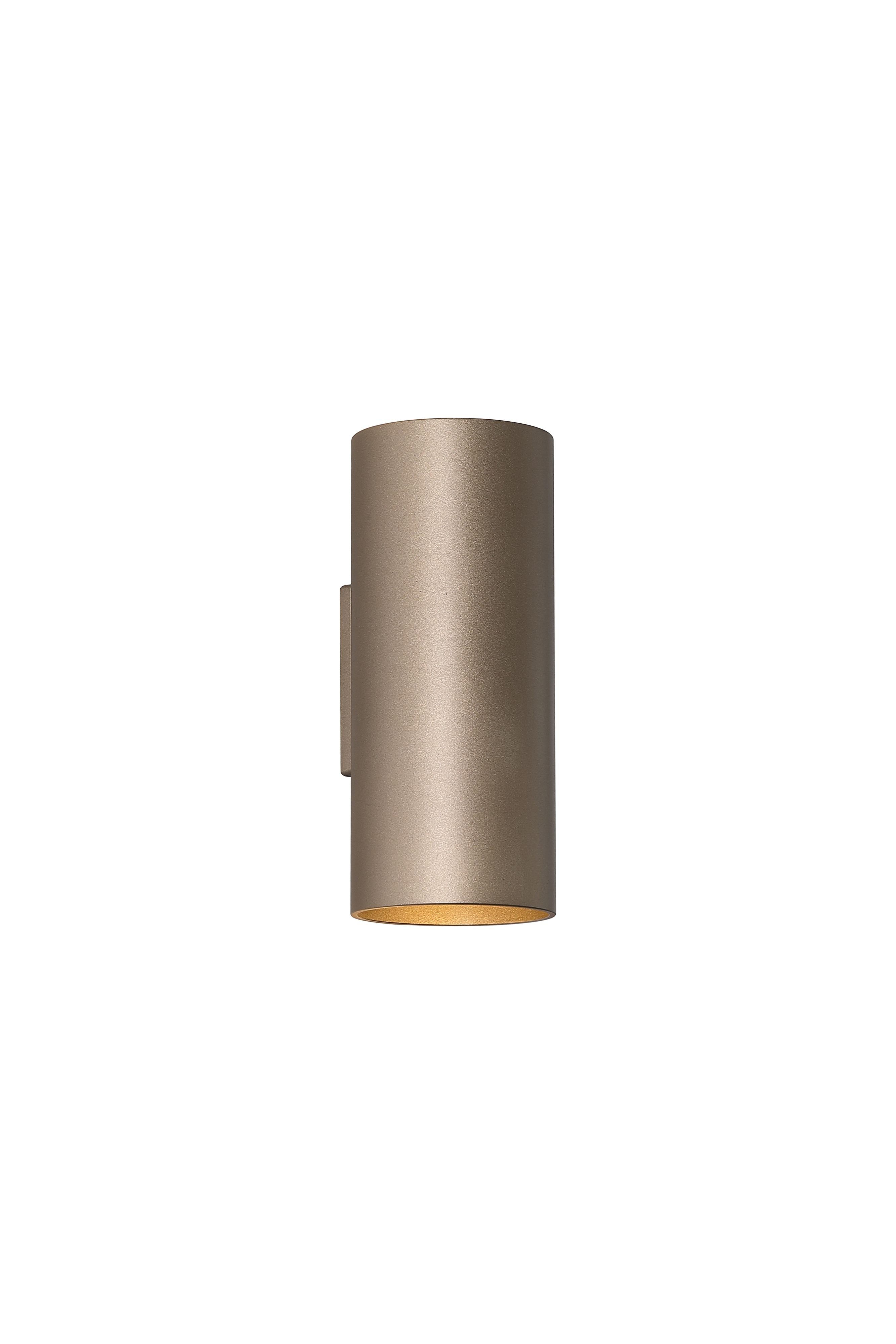 Searchlight Cyls cylinder up and down wall light in latte finish, angled studio shot showing the tall cylinder form