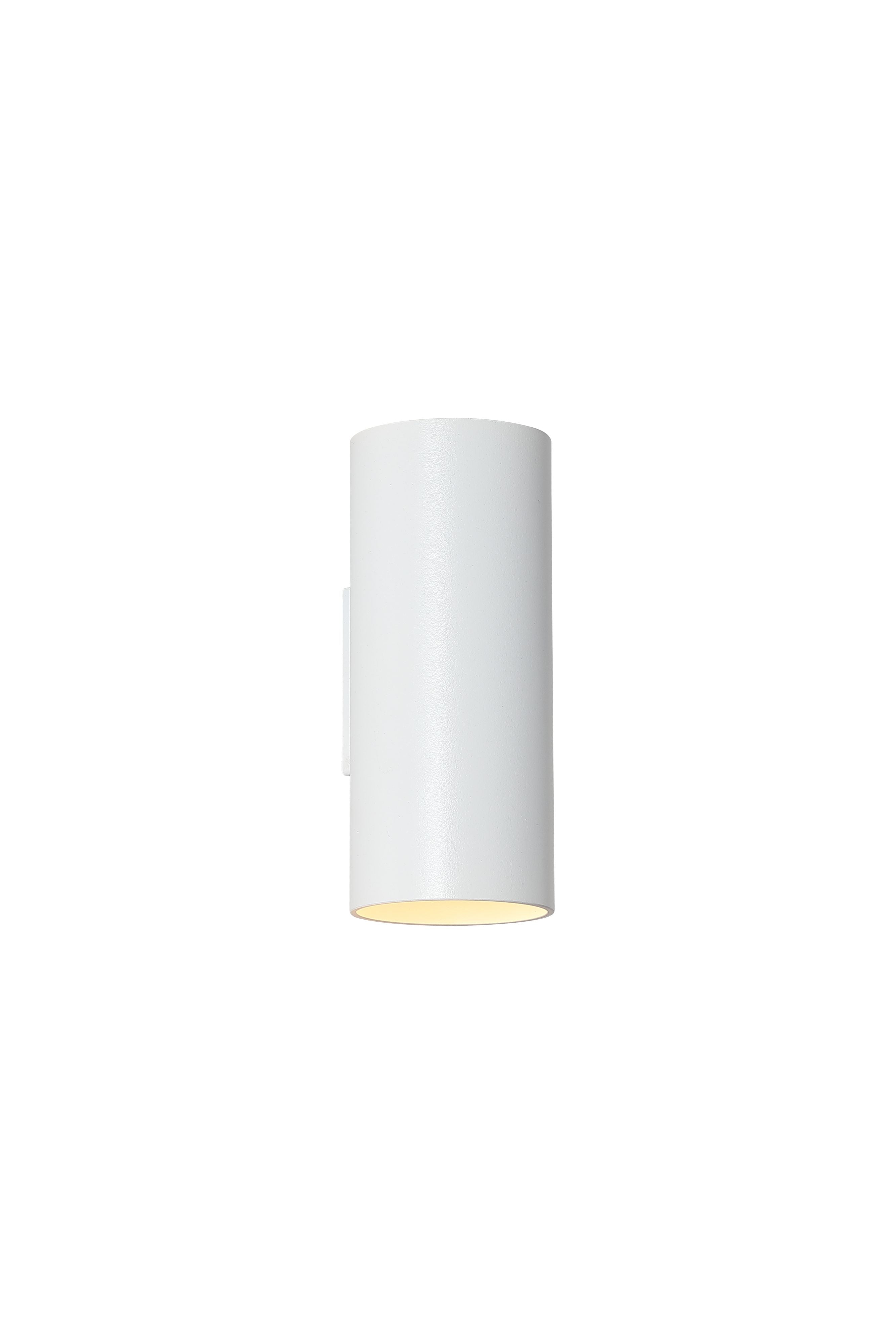 Searchlight Cyls cylinder up and down wall light in white, angled studio shot showing the tall cylinder form