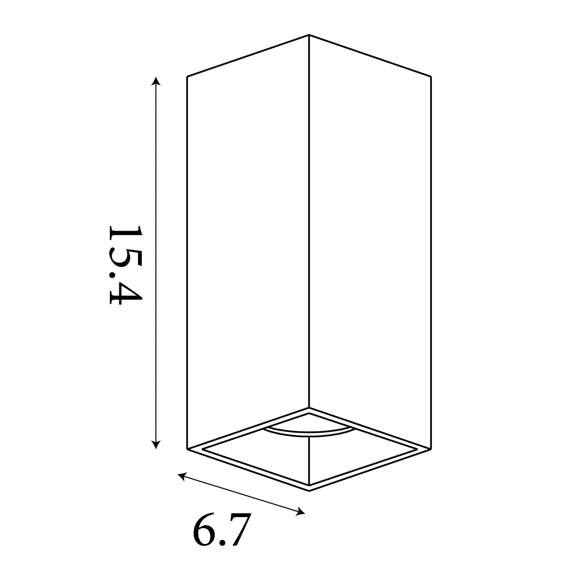 Line drawing of the Searchlight Don wall light showing dimensions of 15.4cm high by 6.7cm wide