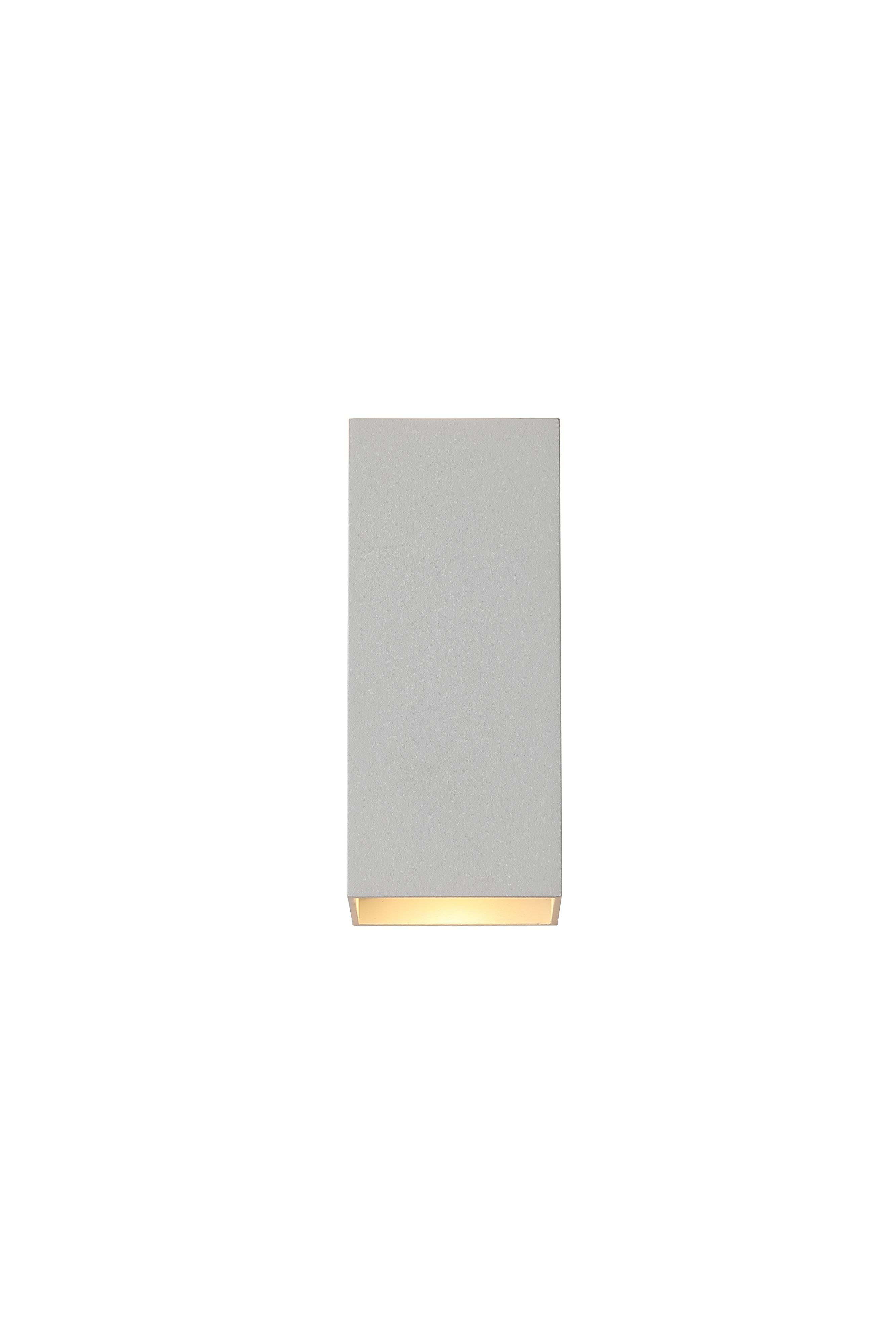 Searchlight Don square up and down wall light in matte white, front studio shot showing the rectangular aluminium body