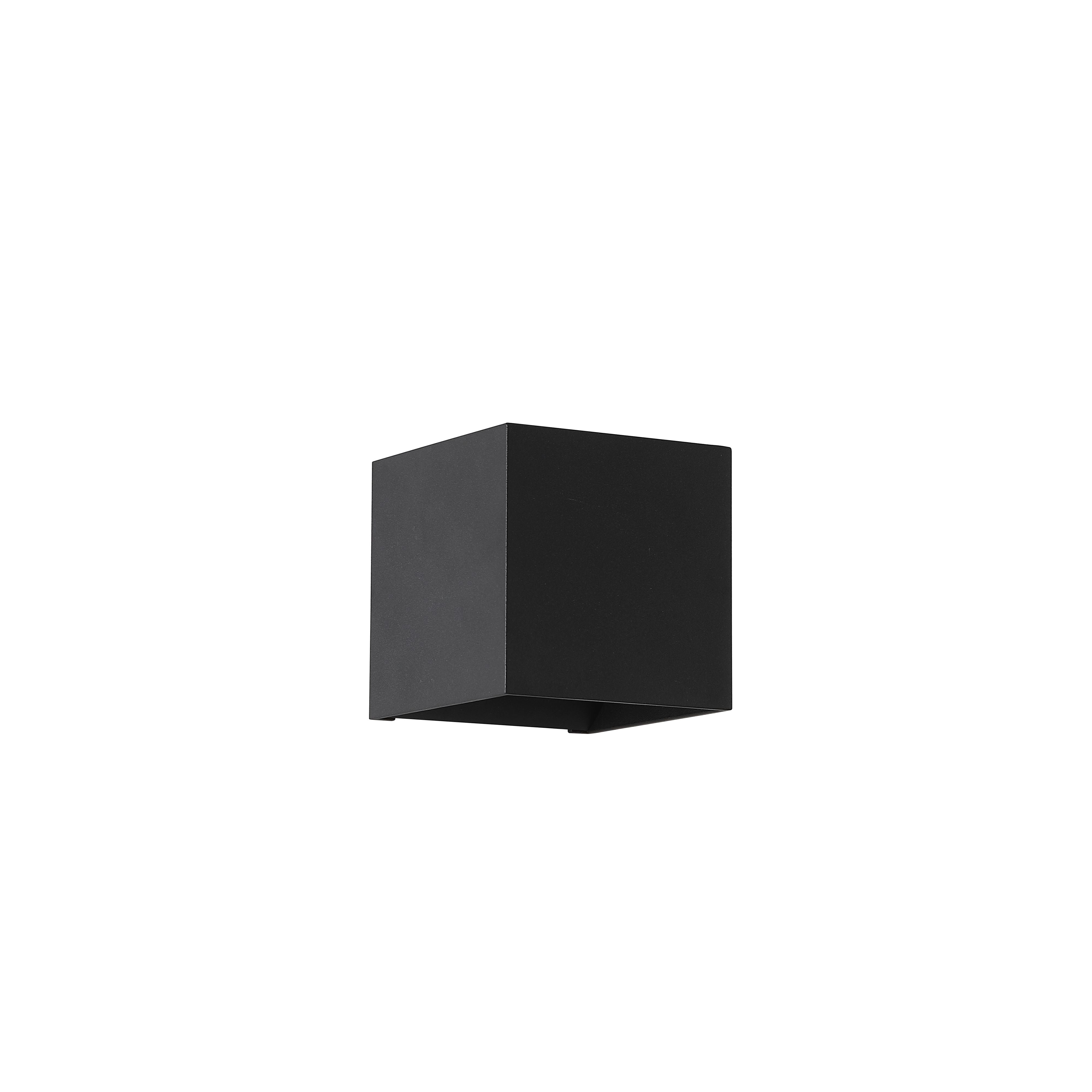 Searchlight Newton Square Up & Down Wall Light in matte black, second angled studio view of the cube body