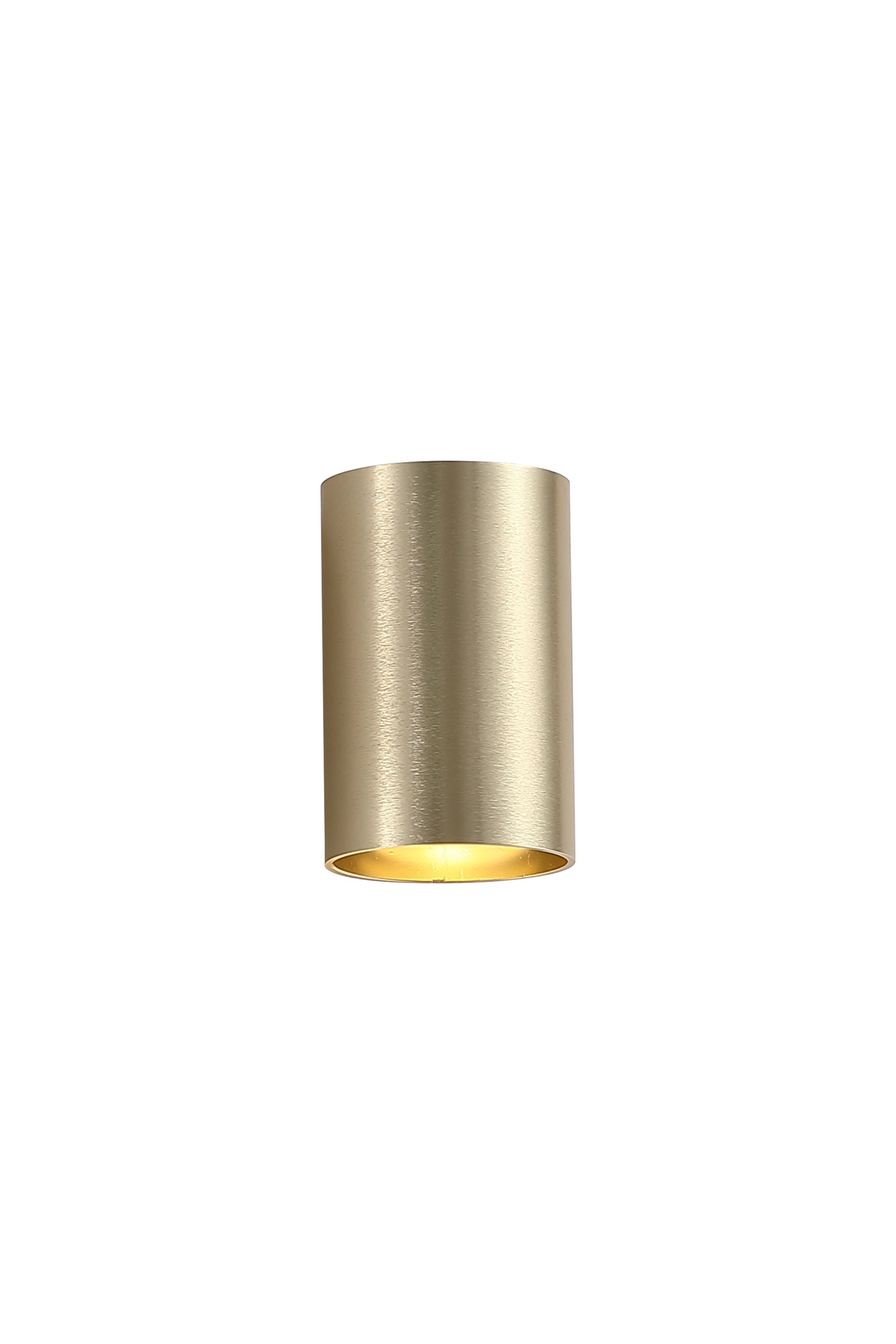 Searchlight Cyls Cylinder Down Wall Light in gold, straight on view of the closed cylinder with the light off