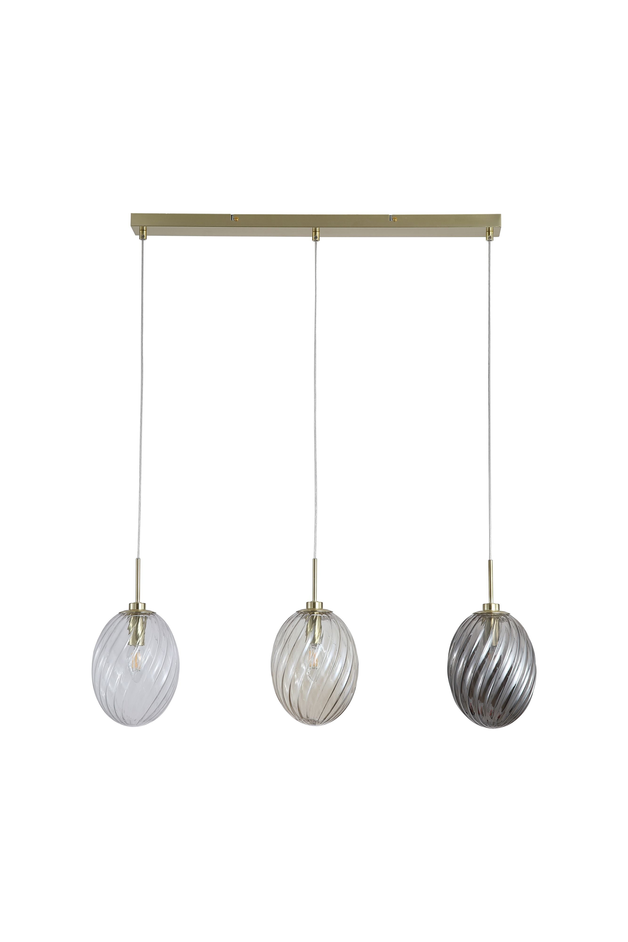 Searchlight Whirl 3 Light Bar Pendant - Satin Brass, Multi Coloured Glass - view 2