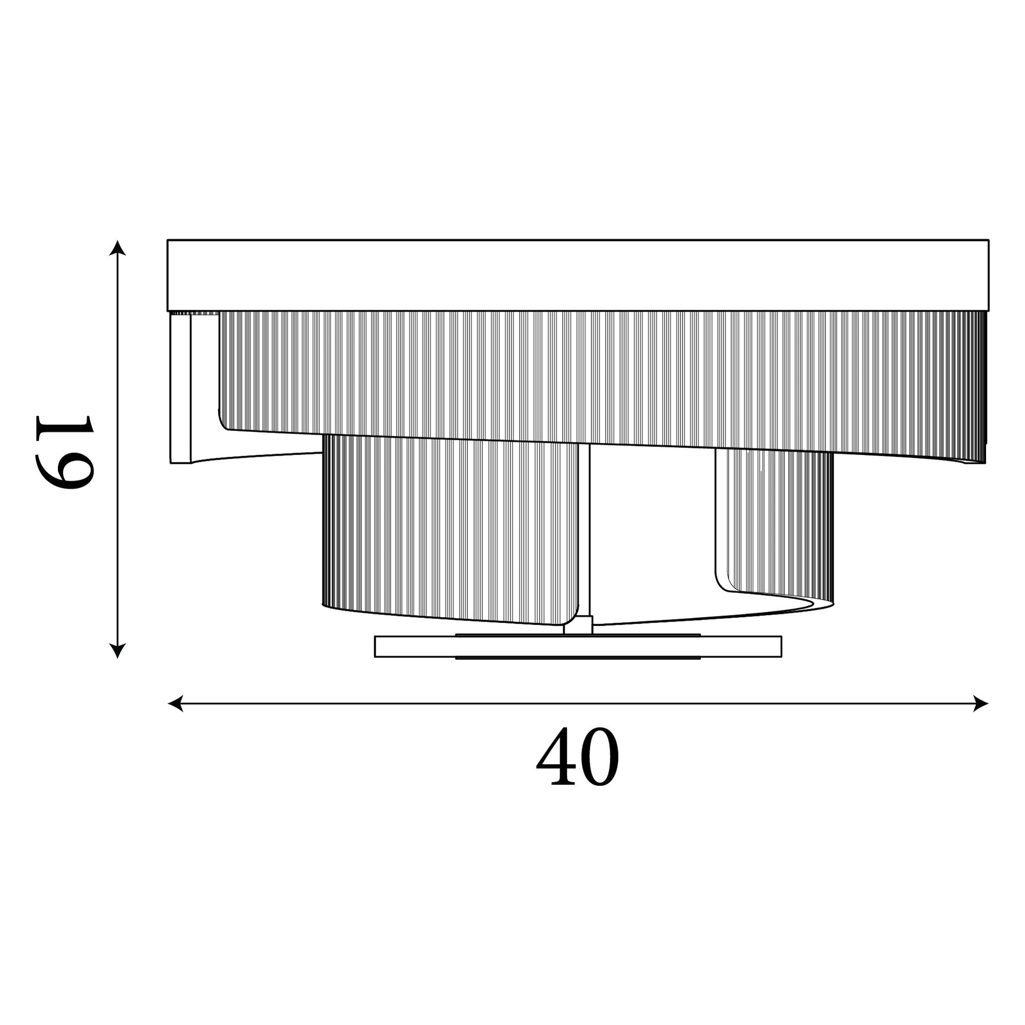 Technical drawing of the Searchlight Deco LED flush ceiling light showing 19cm height and 40cm diameter