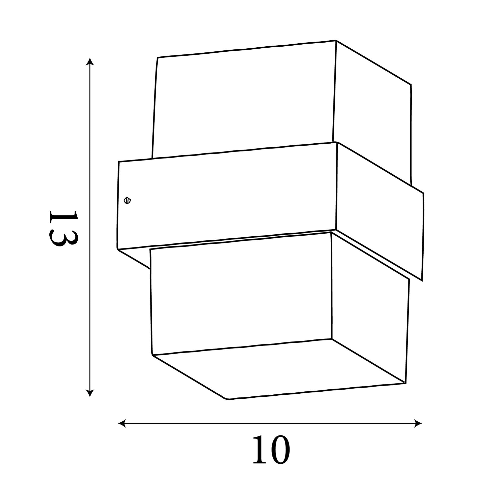 Technical line drawing of the Searchlight Pittsburgh square outdoor wall light showing dimensions of 13cm high by 10cm wide