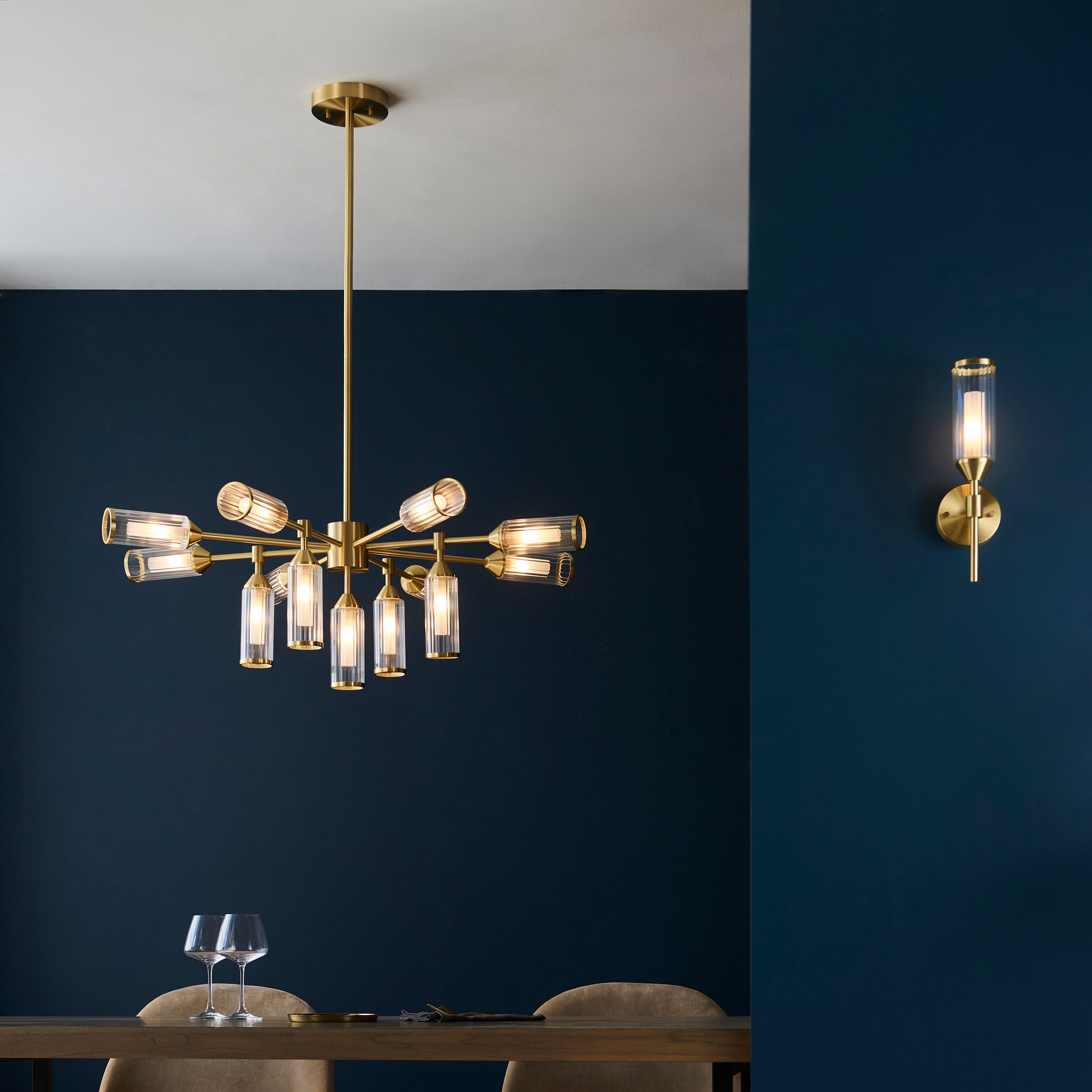 Utopia Matrix Single Wall Light - Satin Brass Plate with Clear & Frosted Glass