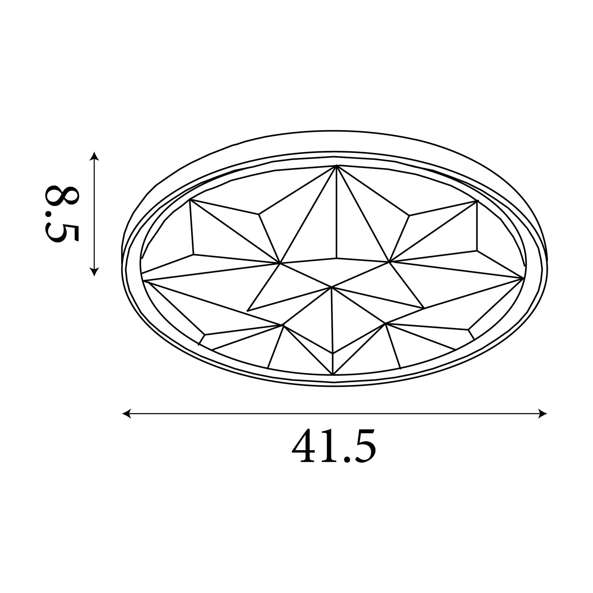 Technical drawing of the Satellite LED flush ceiling light showing dimensions of 41.5cm diameter and 8.5cm height