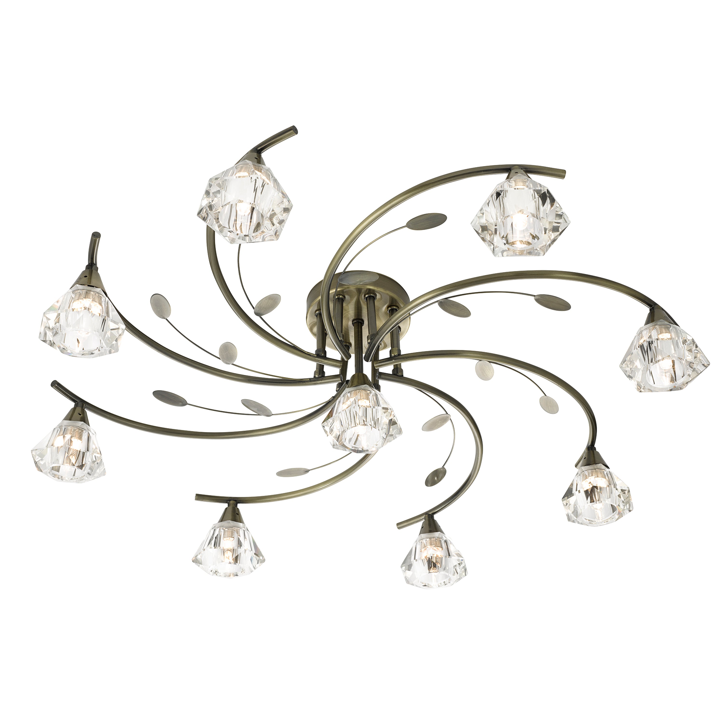 Searchlight Shotwick - 9 Light Semi-Flush Fitting, Antique Brass, Clear Glass