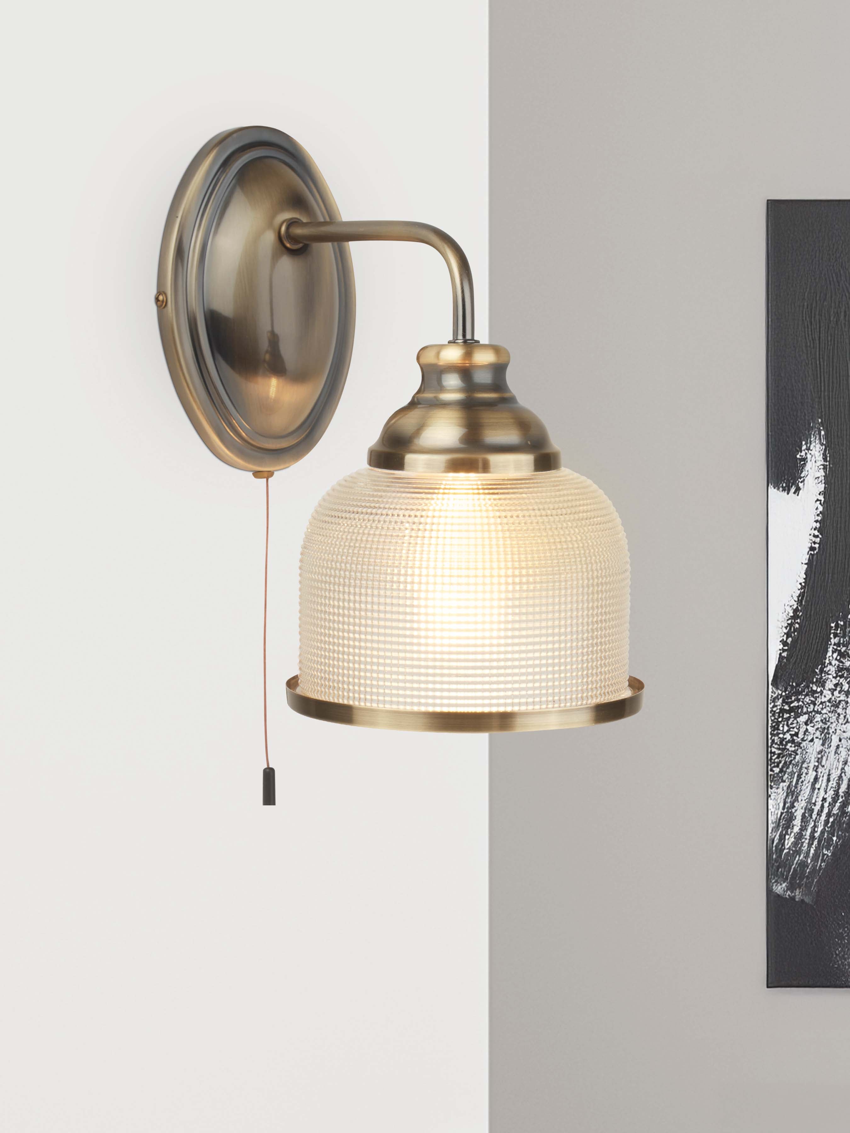 Searchlight Beech II Single Wall Bracket - Antique Brass & Holophane Glass