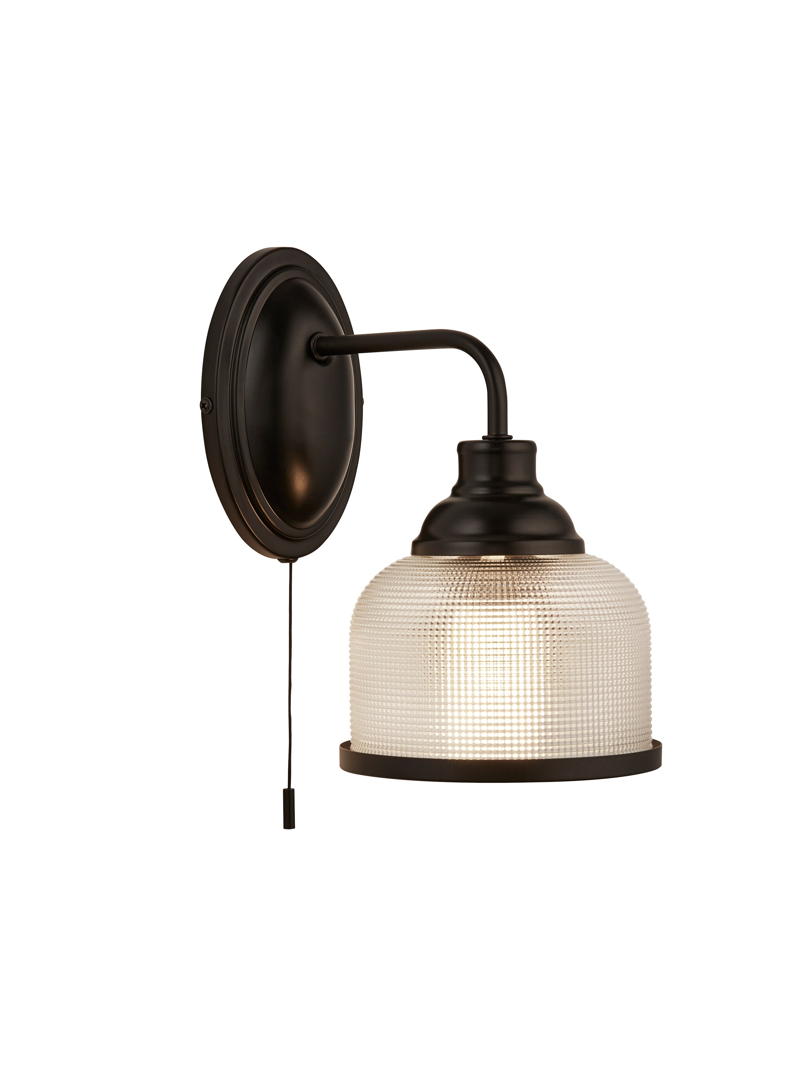 Searchlight Handel Wall Light - Matt Black Metal,Holophane Style Glass