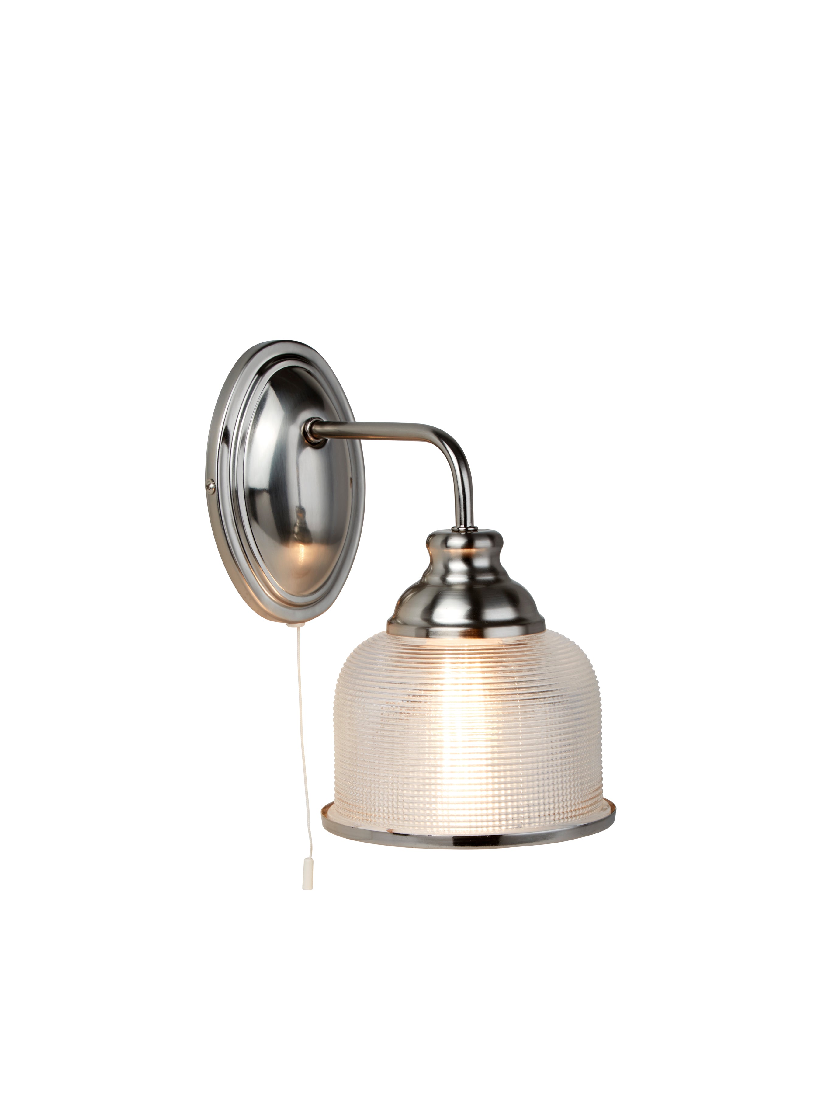 Searchlight Beech II Single Wall Bracket - Satin Silver & Holophane Glass