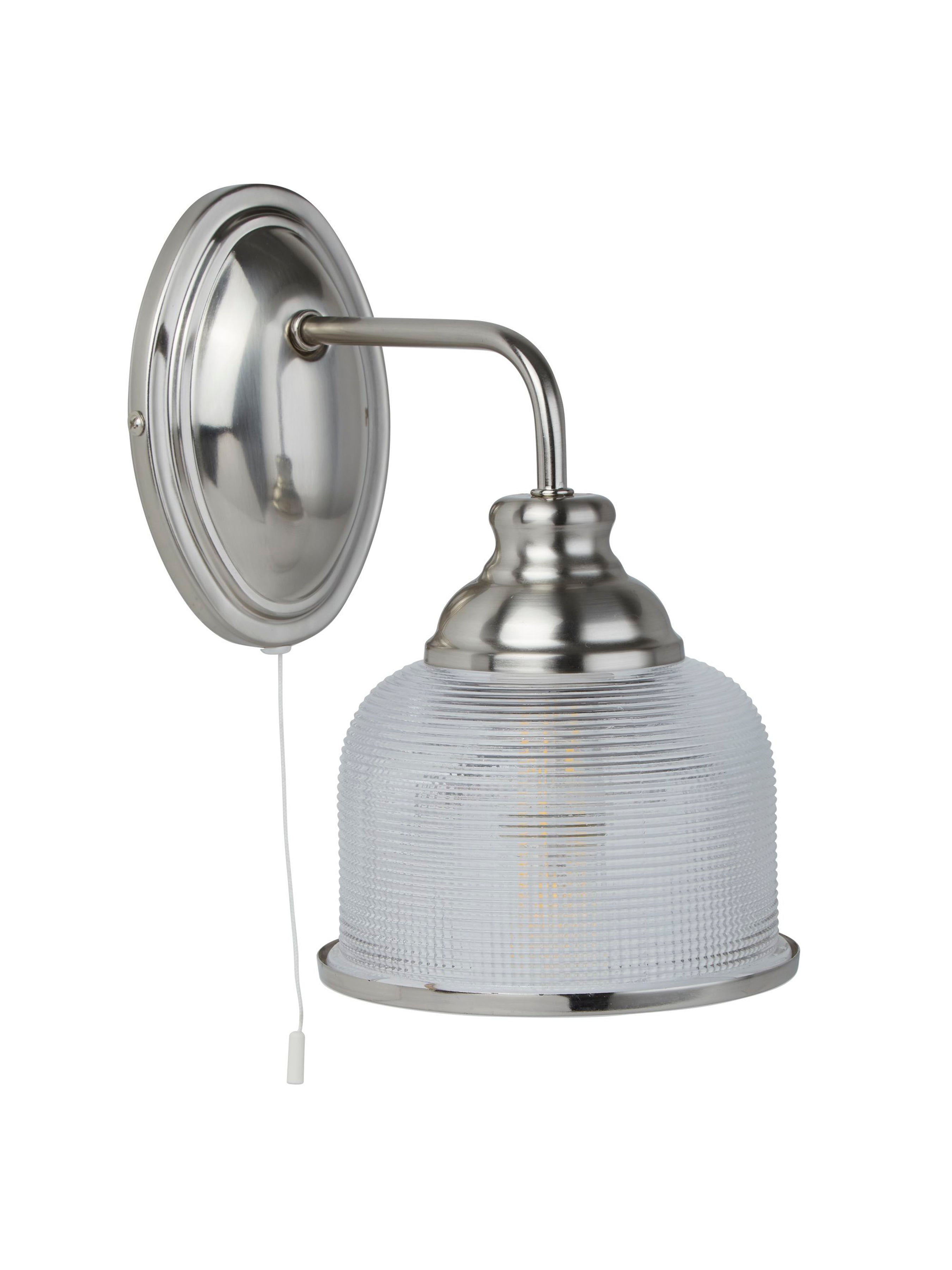 Searchlight Beech II Single Wall Bracket - Satin Silver & Holophane Glass