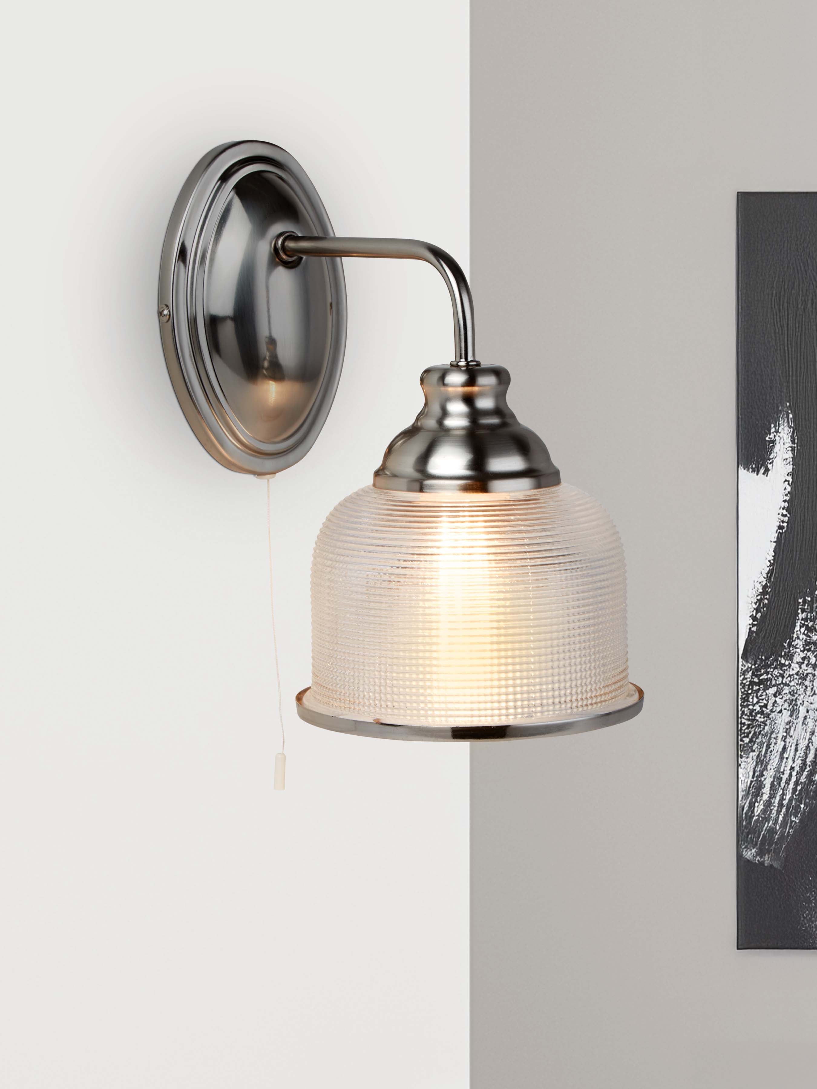 Searchlight Beech II Single Wall Bracket - Satin Silver & Holophane Glass