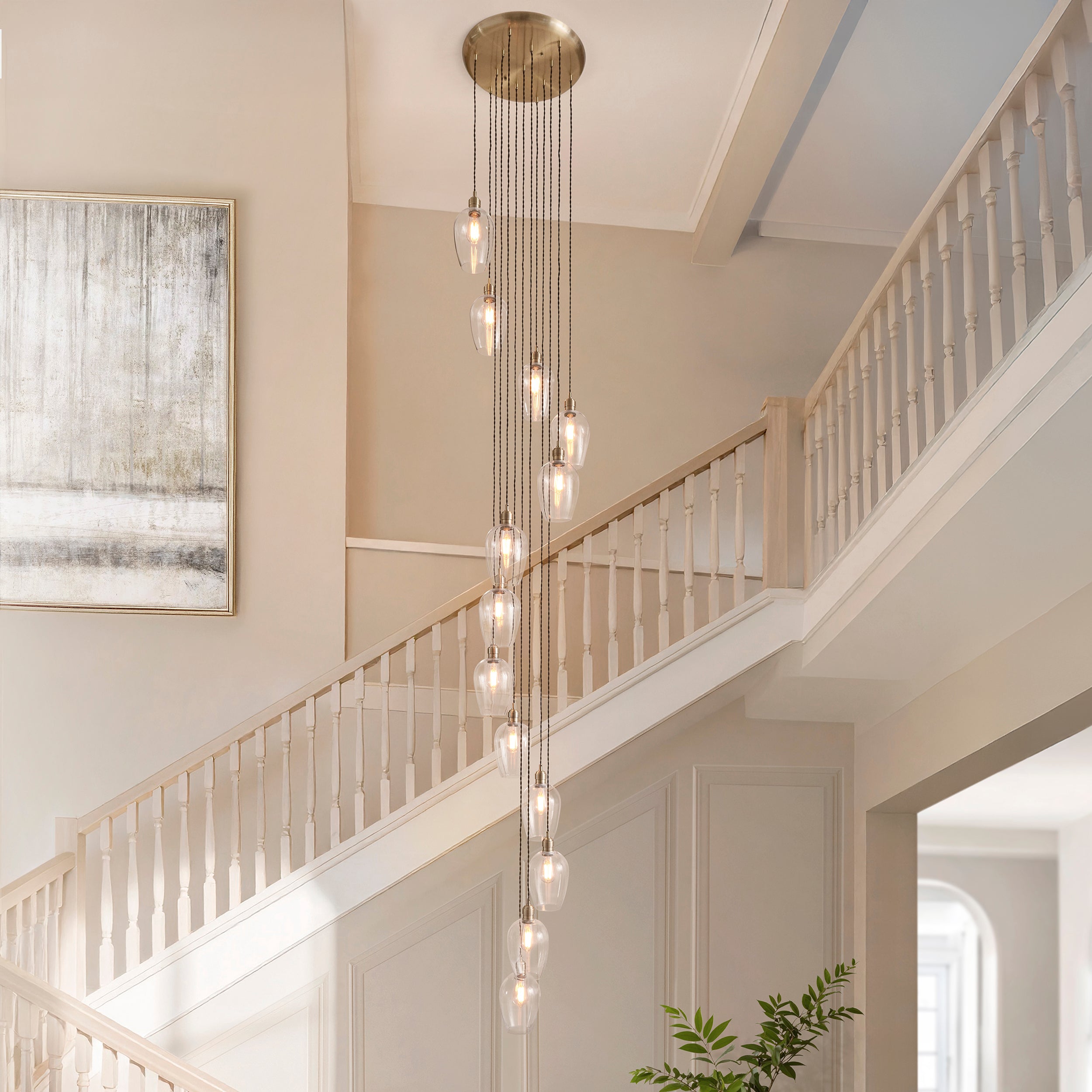Utopia Finesse 13 Light Cascade Ceiling Pendant - Antique Brass & Clear Glass