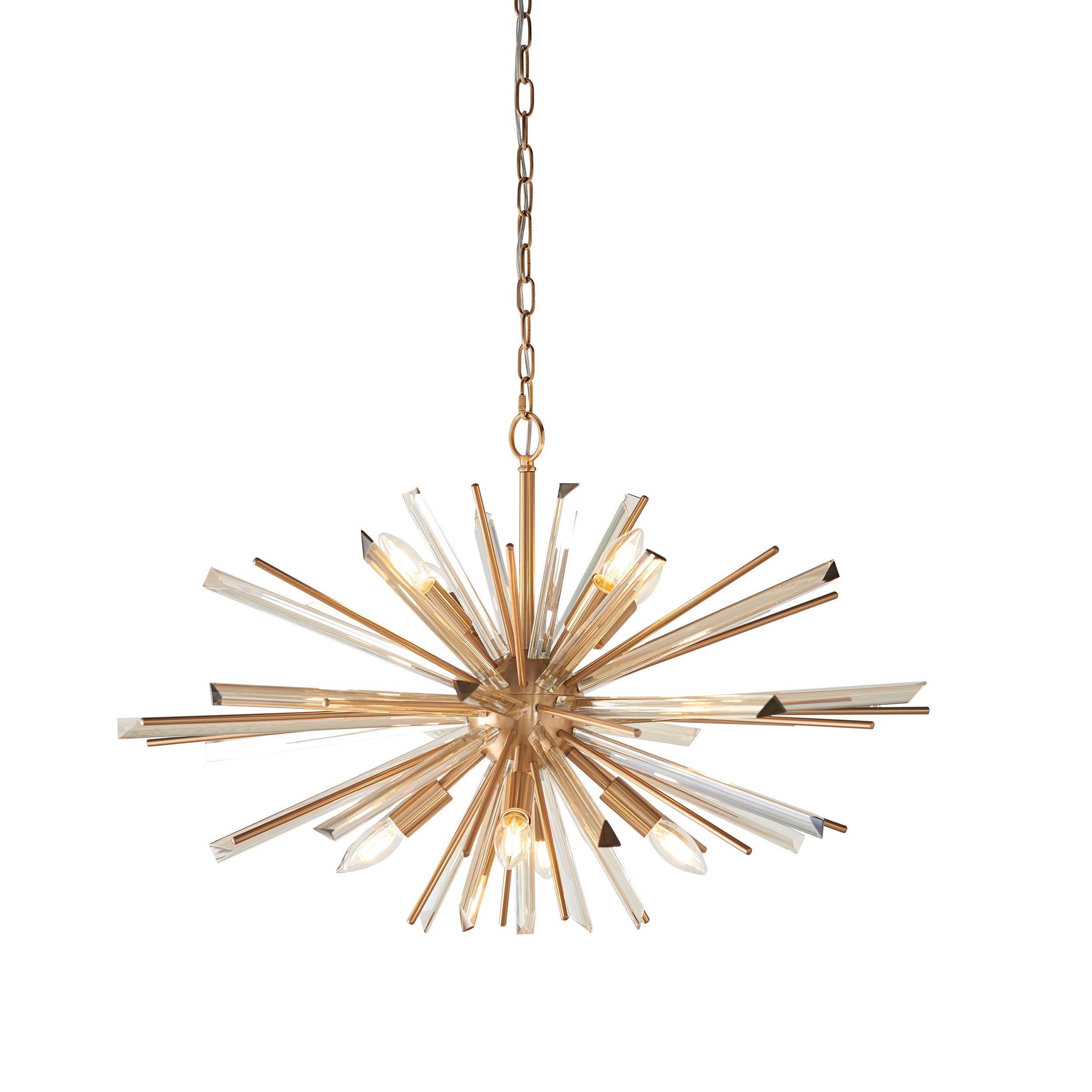 Utopia Spike 8 Light Pendant Chandelier - Antique Brass - 80cm Diameter