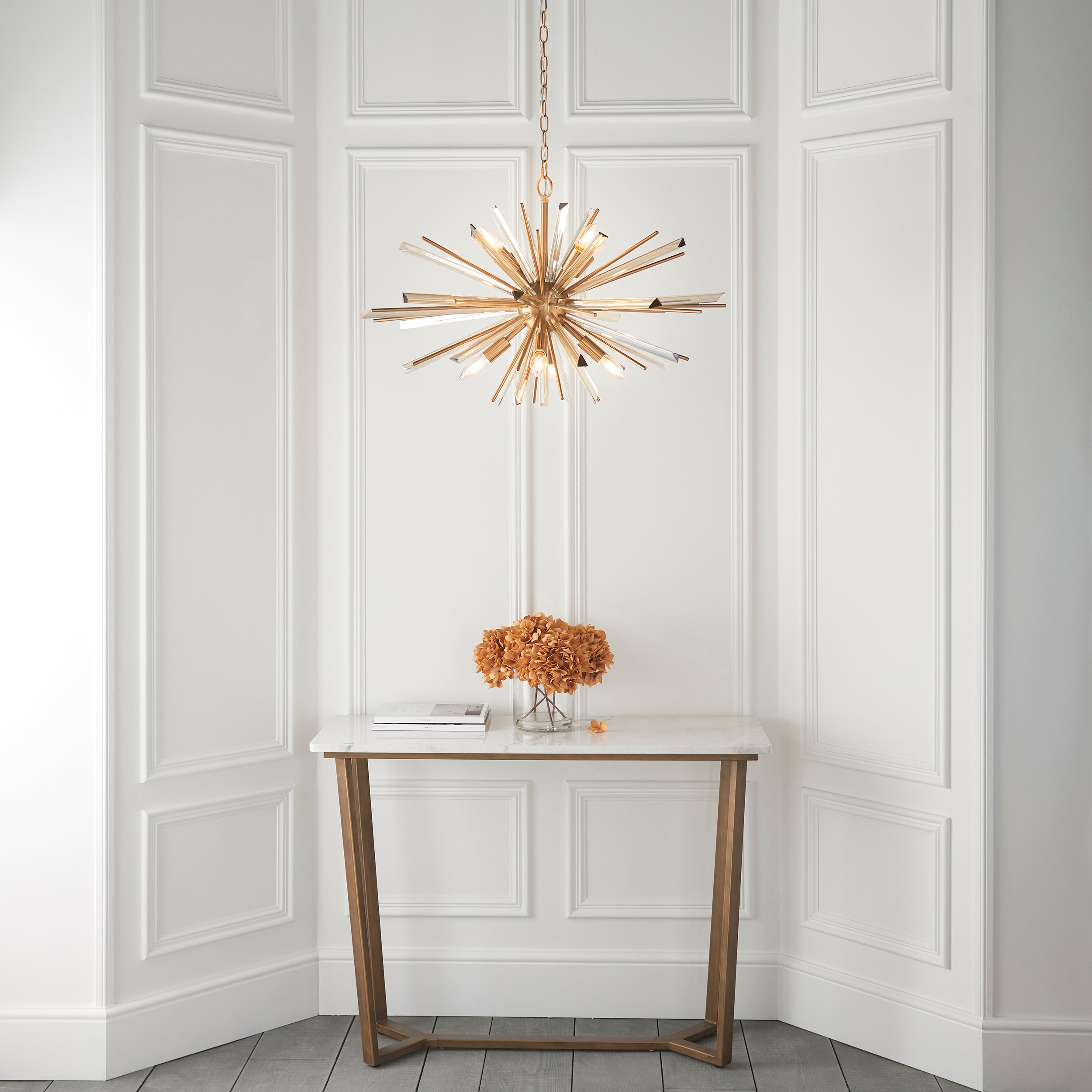 Utopia Spike 8 Light Pendant Chandelier - Antique Brass - 80cm Diameter