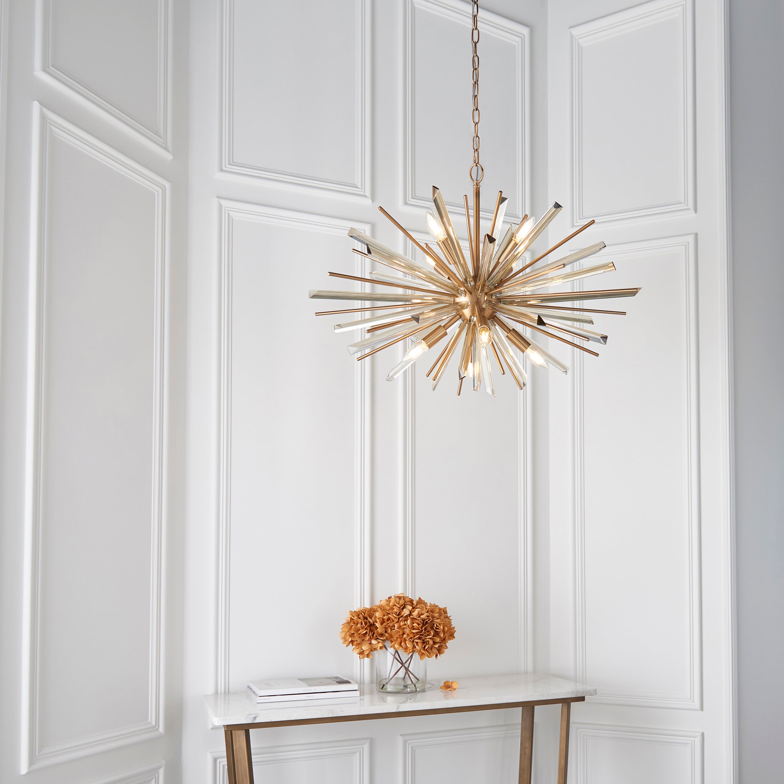 Utopia Spike 8 Light Pendant Chandelier - Antique Brass - 80cm Diameter