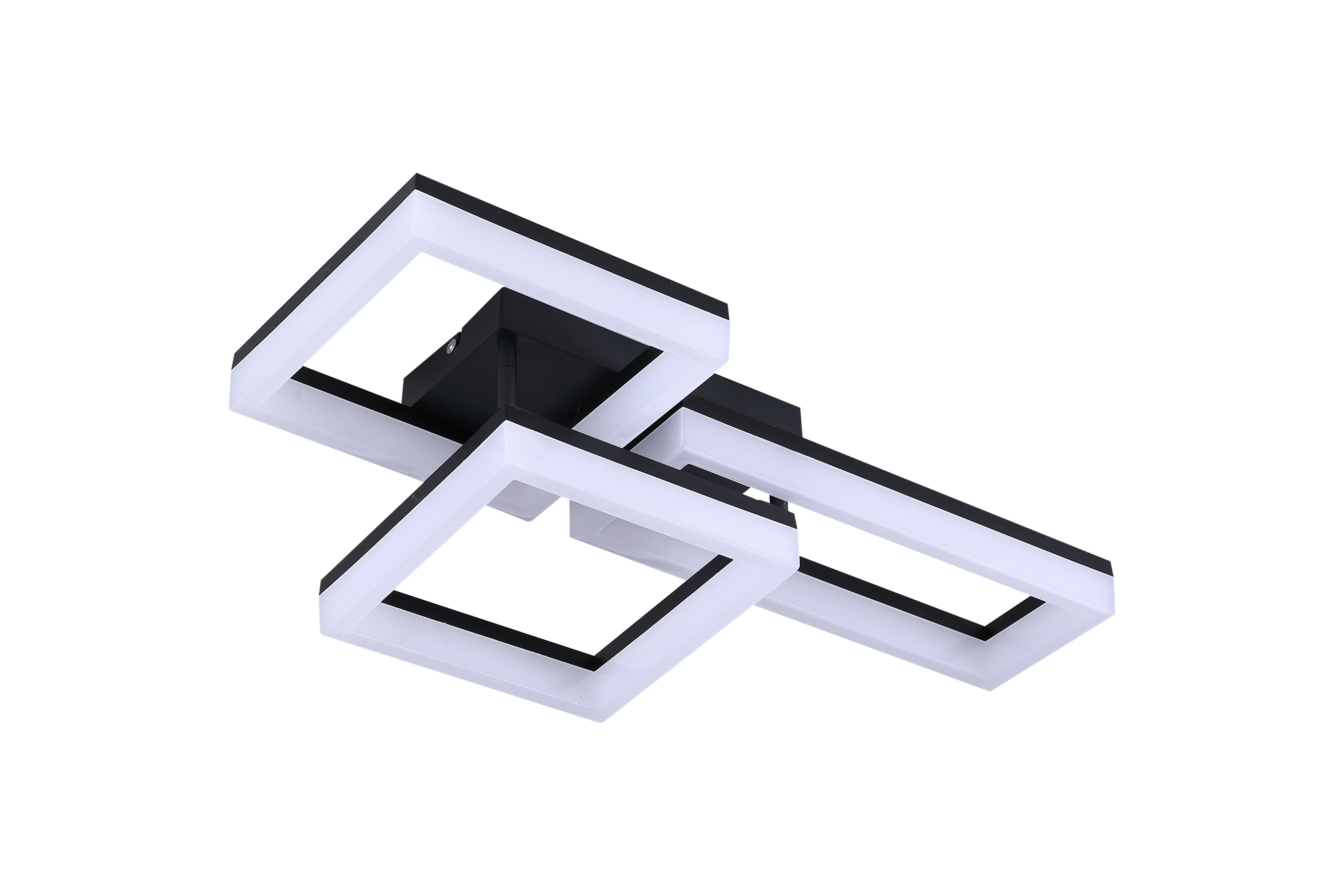 Searchlight Wall Art II LED flush ceiling light in matt black, alternate angled view showing the asymmetric arrangement of the two lit square frames