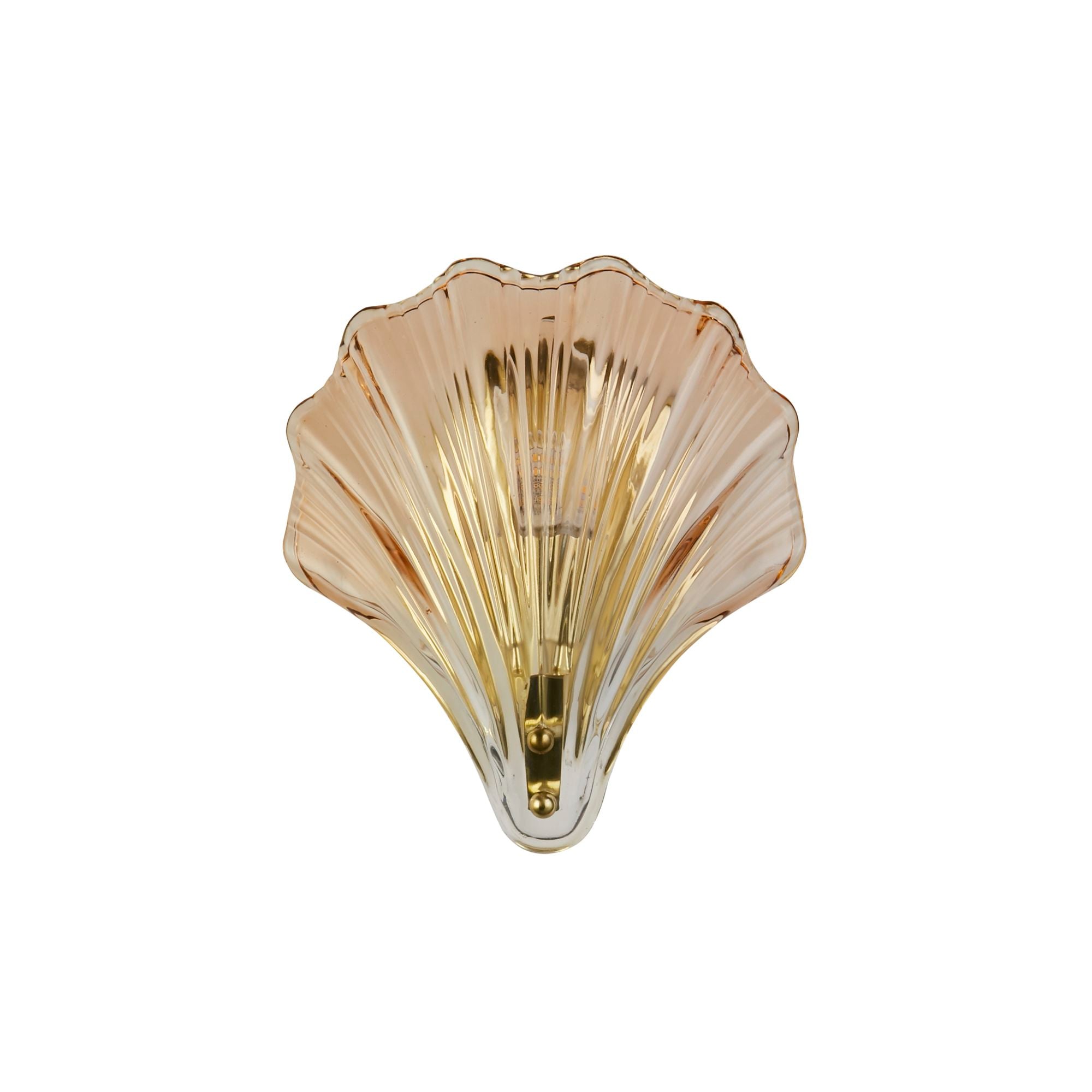 Searchlight Shell wall light with amber ombre glass shade, satin brass fitting, studio shot - view 2