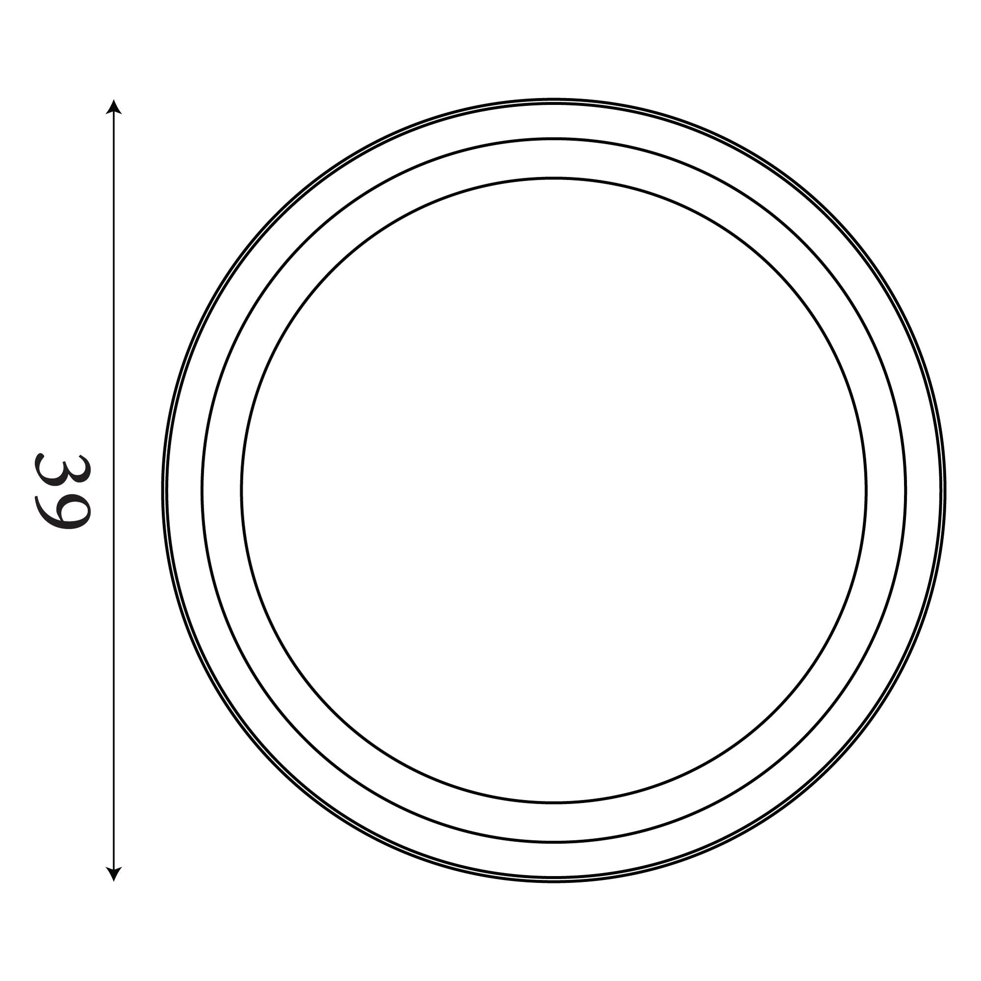 Technical line drawing of the Searchlight Saucer LED flush ceiling light showing a 39cm diameter drum shaped body