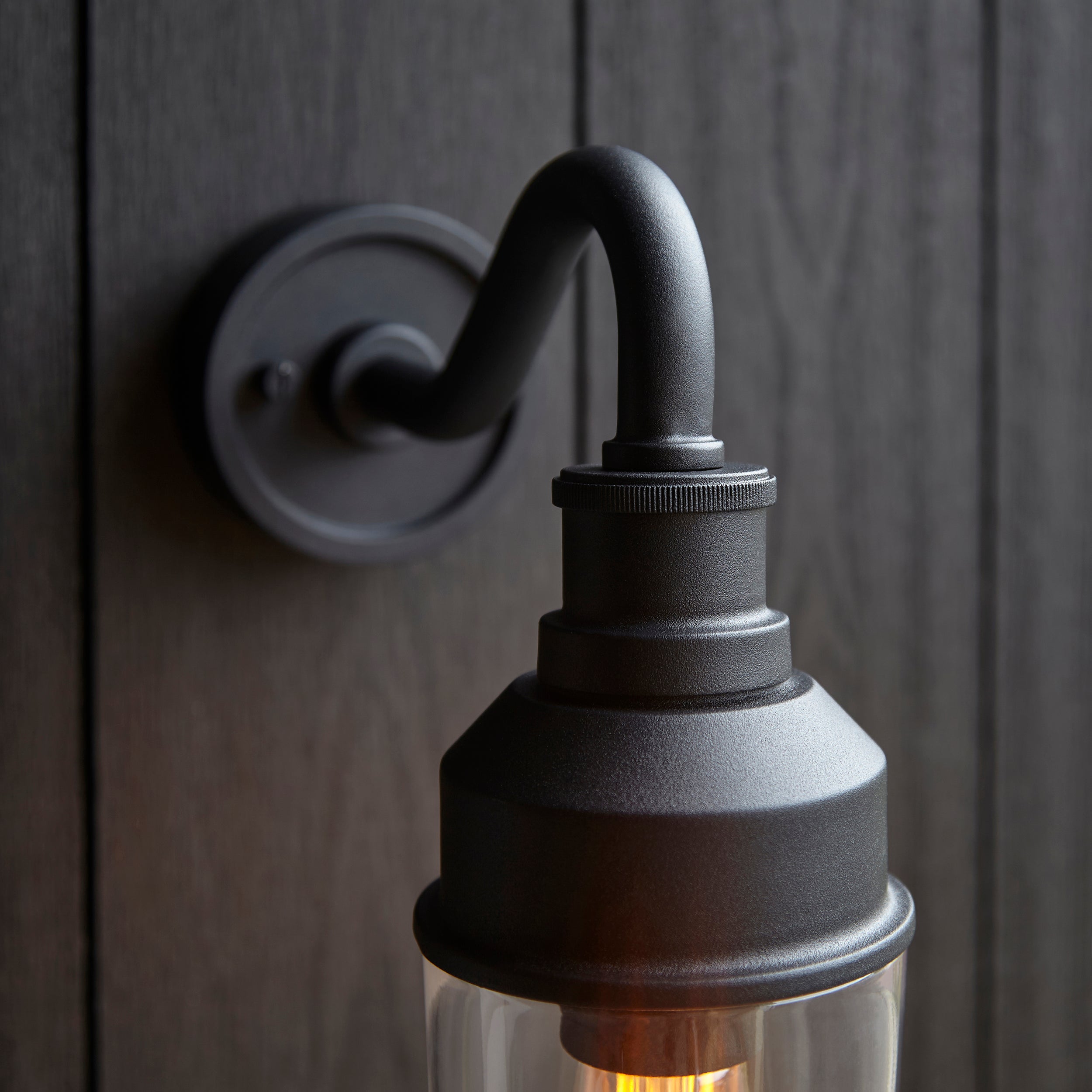 Utopia Frontier Curved Arm Wall Light - Textured Black & Clear Glass