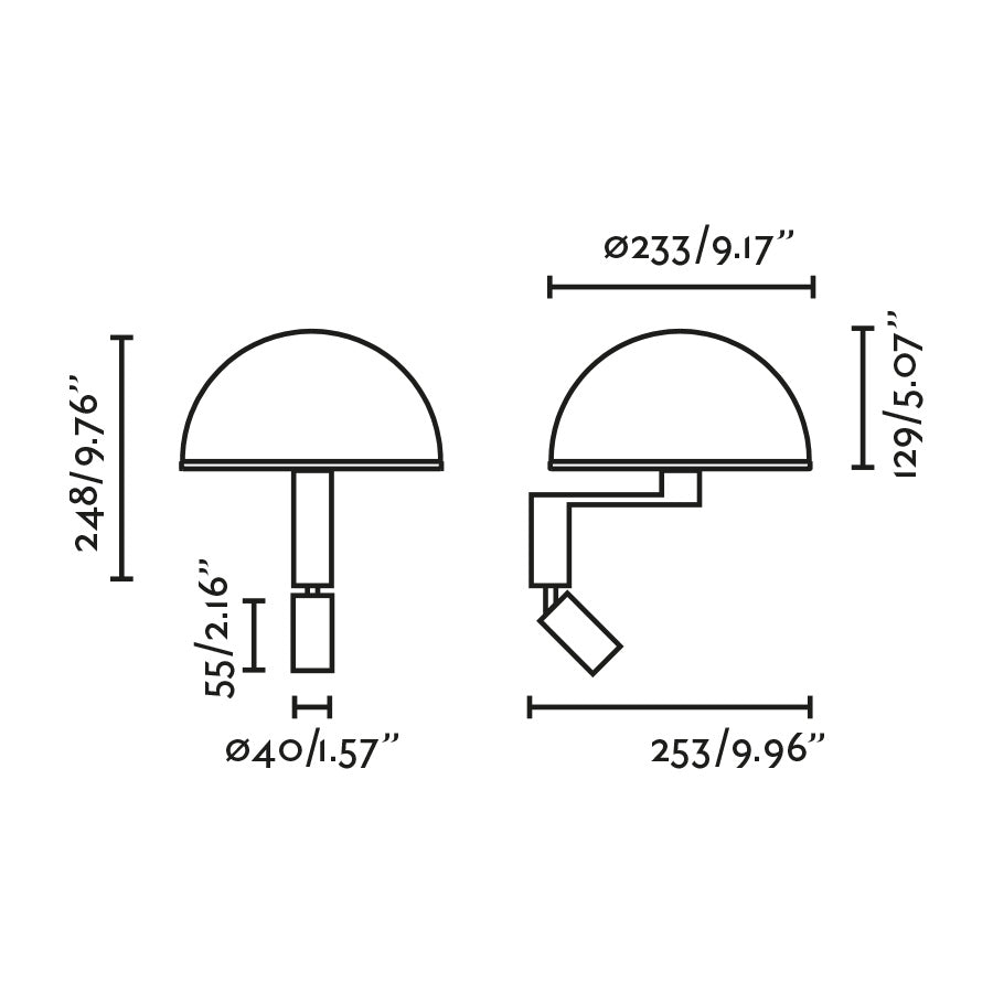 Faro DOME Wall Lamp & LED Reader - Satin Black & Gloss White
