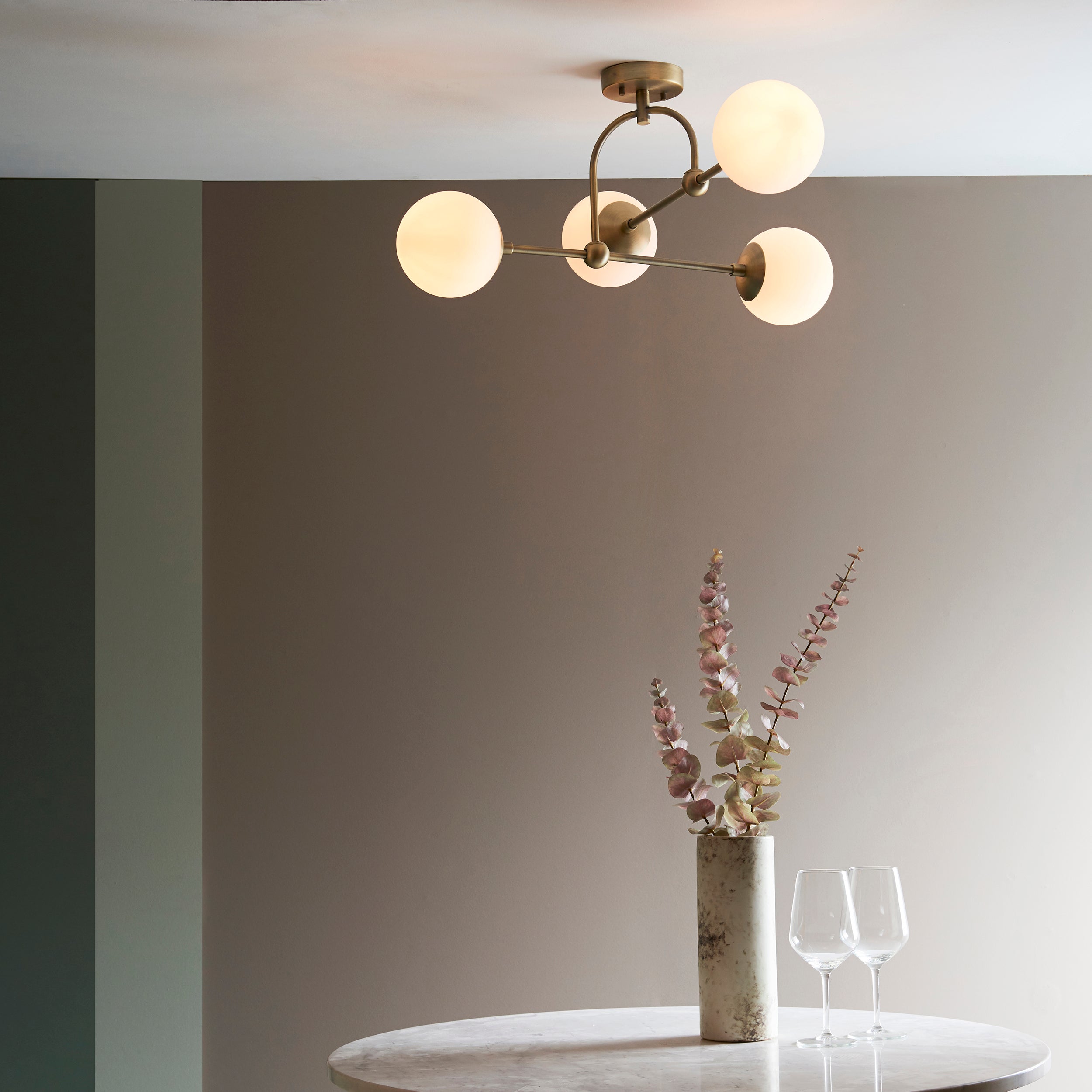 Utopia Sphere 4 Light Semi Flush Fitting - Matt Antique Brass - 70cm Diameter