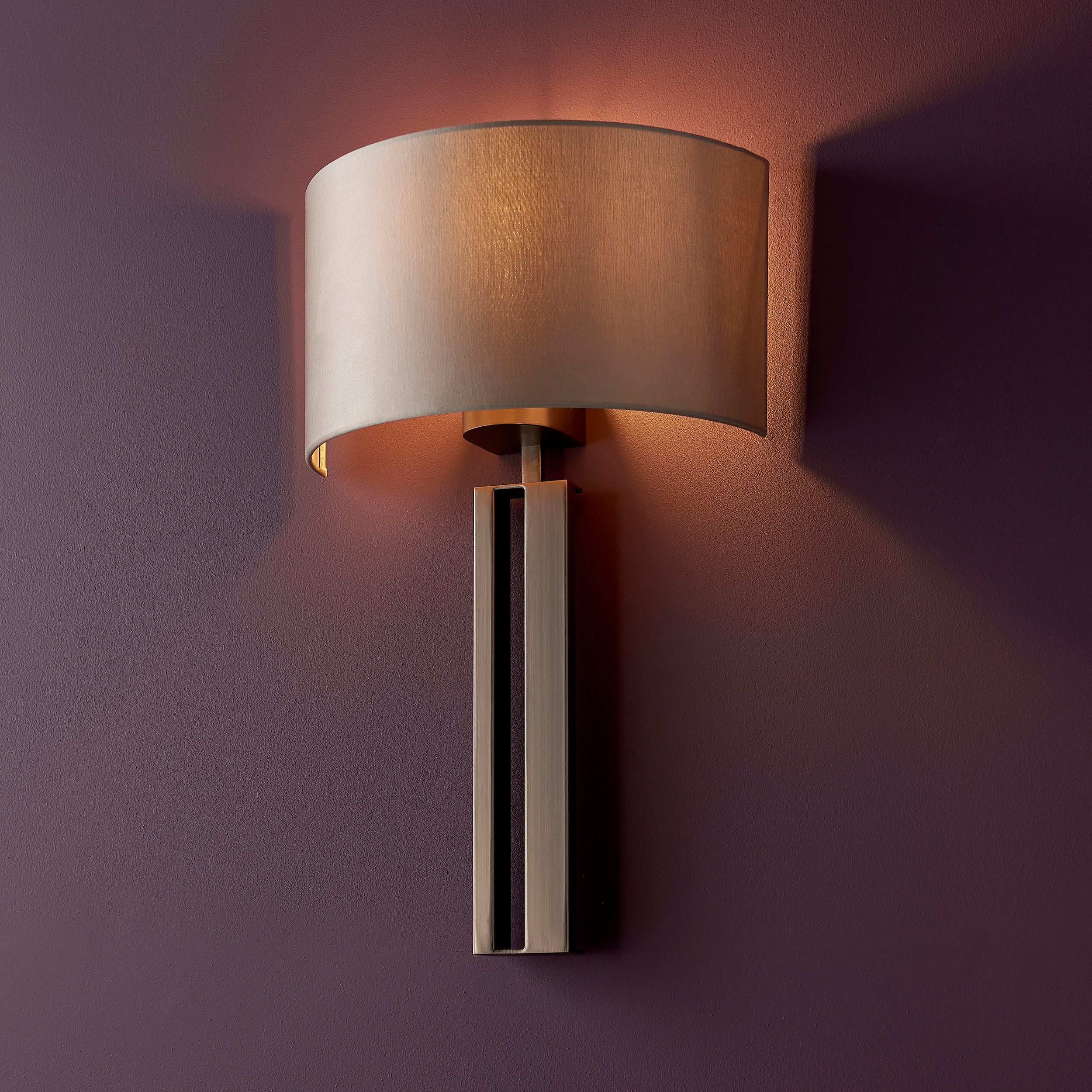 Utopia Groove Wall Light - Brushed Bronze With Mink Shade