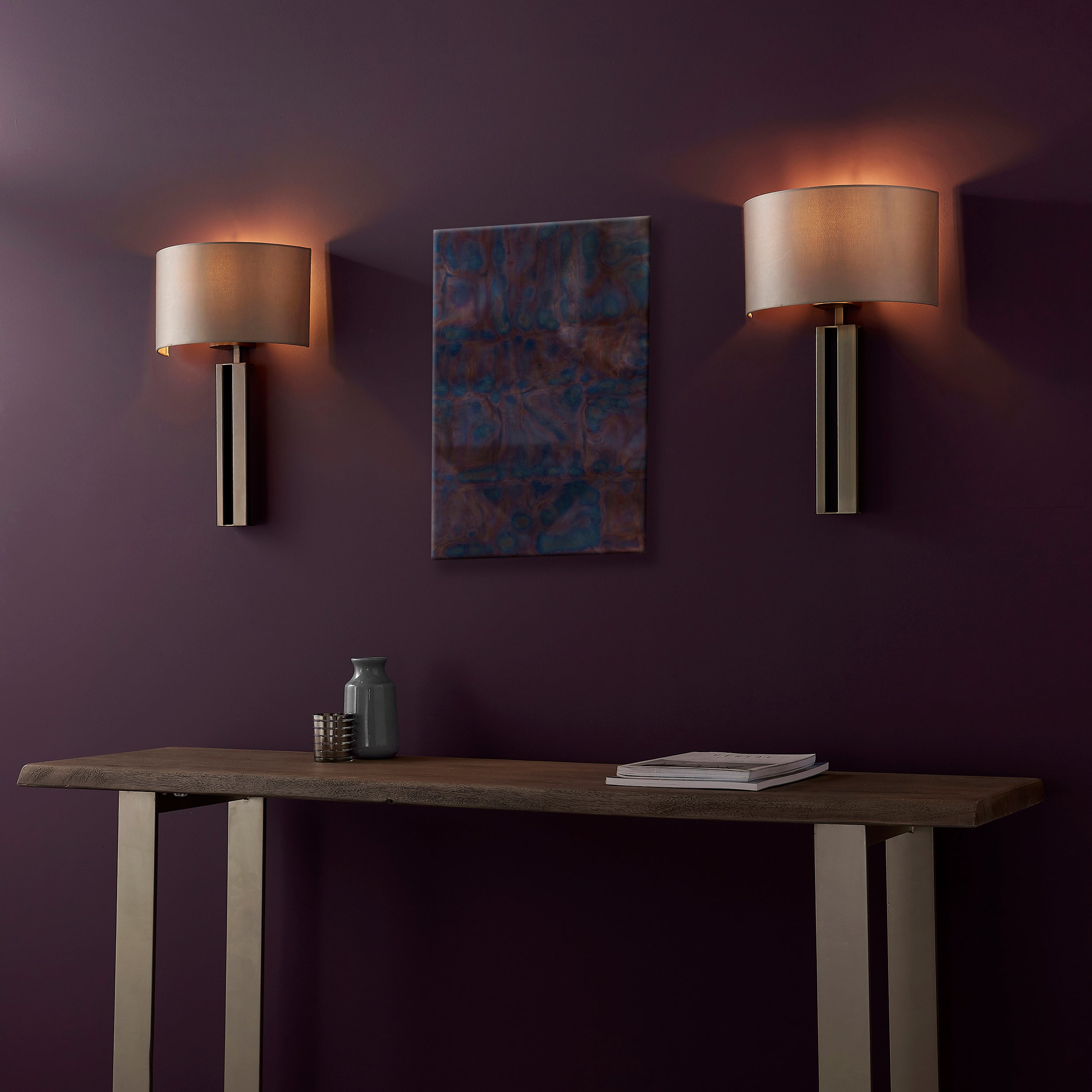 Utopia Groove Wall Light - Brushed Bronze With Mink Shade