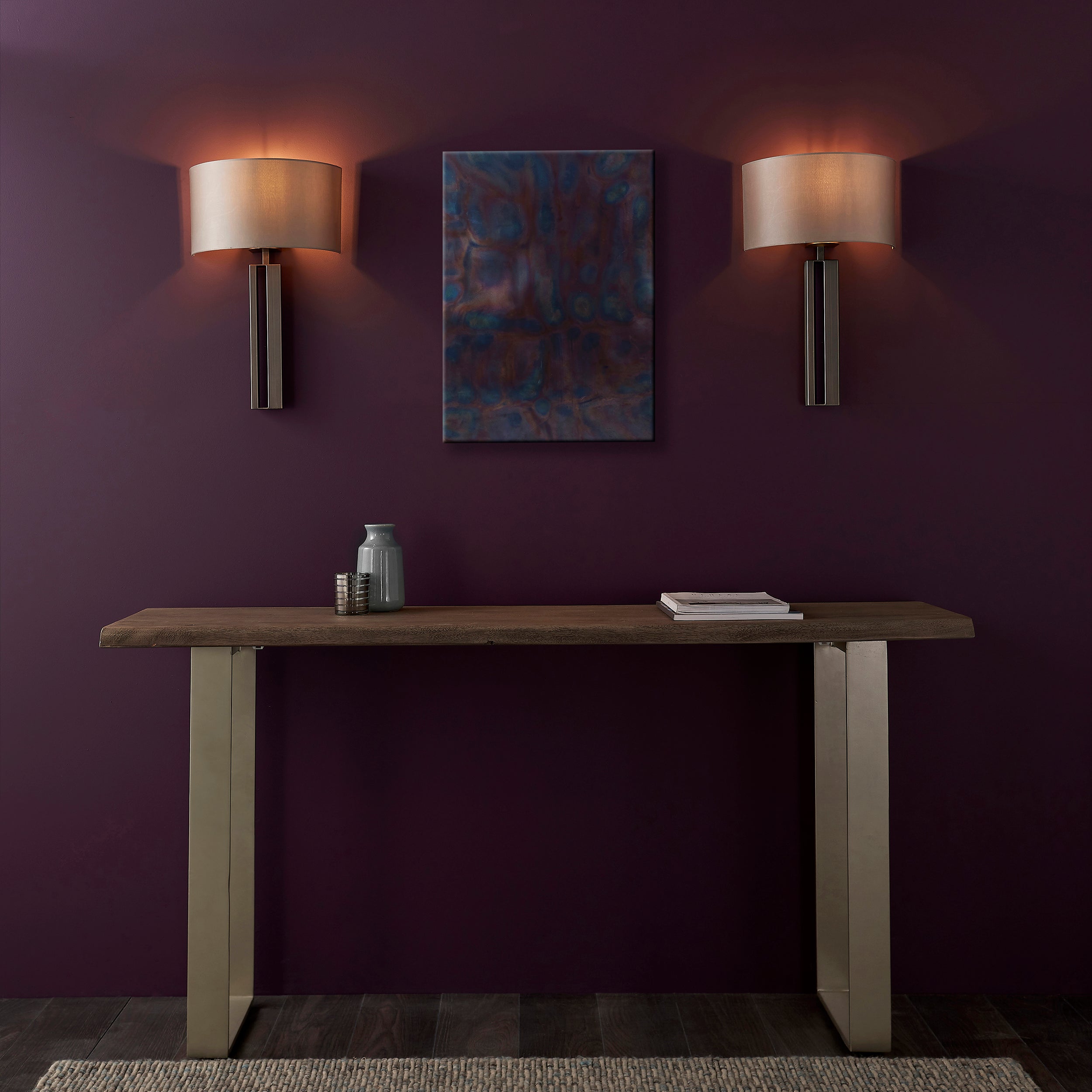 Utopia Groove Wall Light - Brushed Bronze With Mink Shade