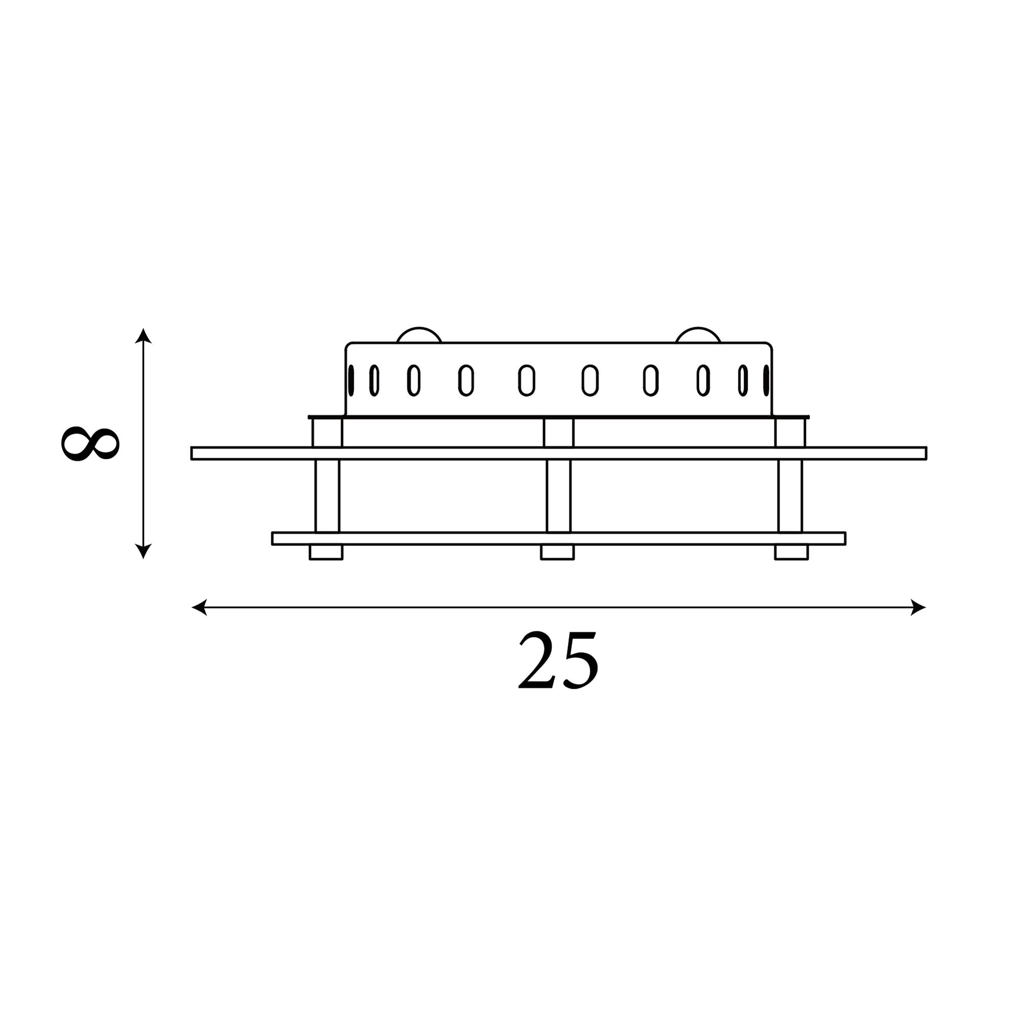 Technical dimension drawing of the Searchlight Cove flush ceiling light showing 25cm diameter and 8cm height