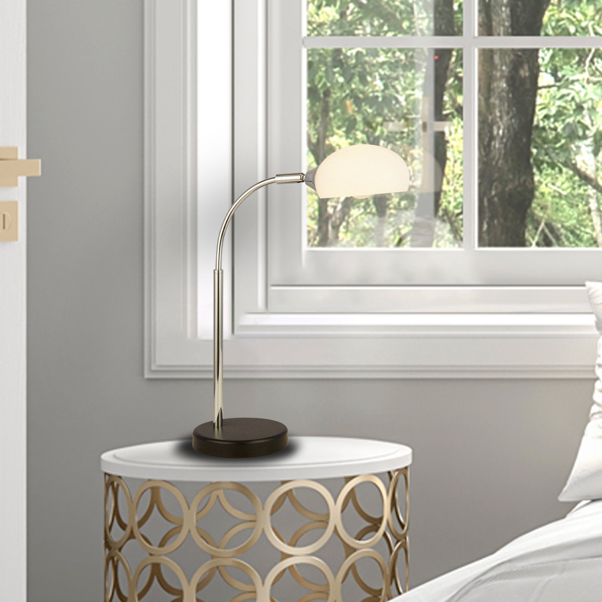 Searchlight Ashdale Table Lamp - Black & Chrome Metal & Opal Glass Shade