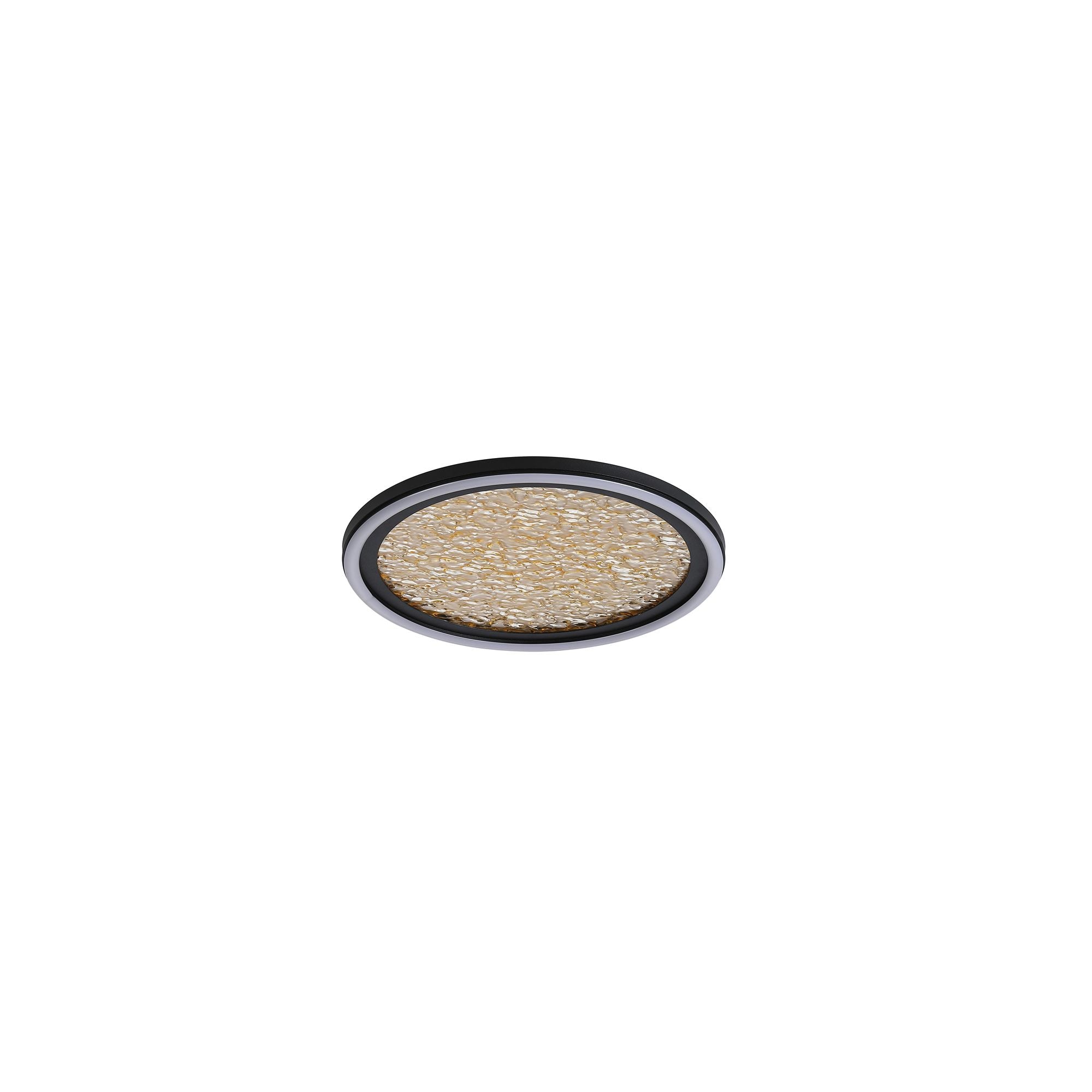 Searchlight Luna LED flush ceiling light in sand black, alternate angle showing the textured gold diffuser